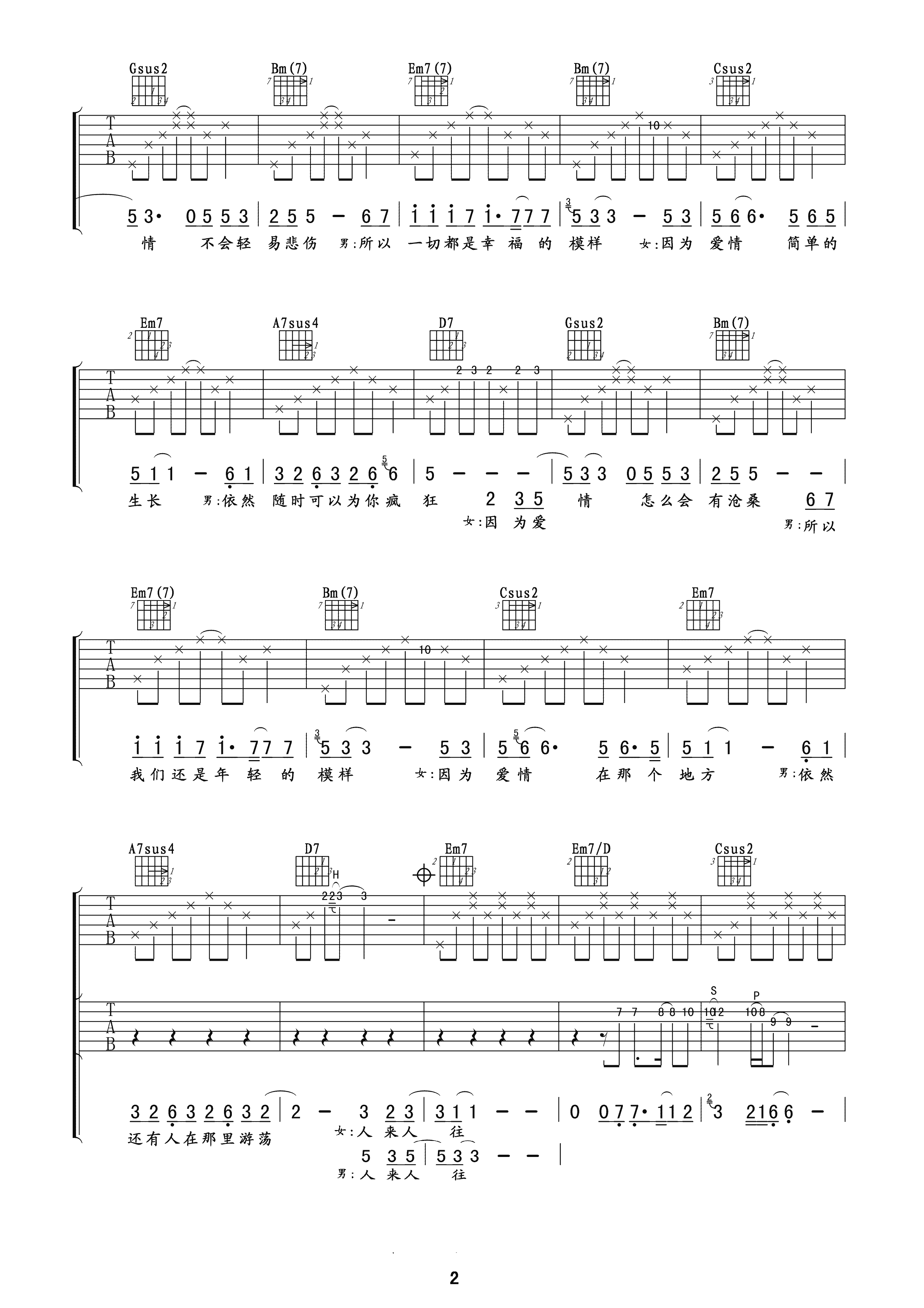《王菲/陈奕迅 因为爱情吉他谱 G调卢家兴高清版》吉他谱-C大调音乐网