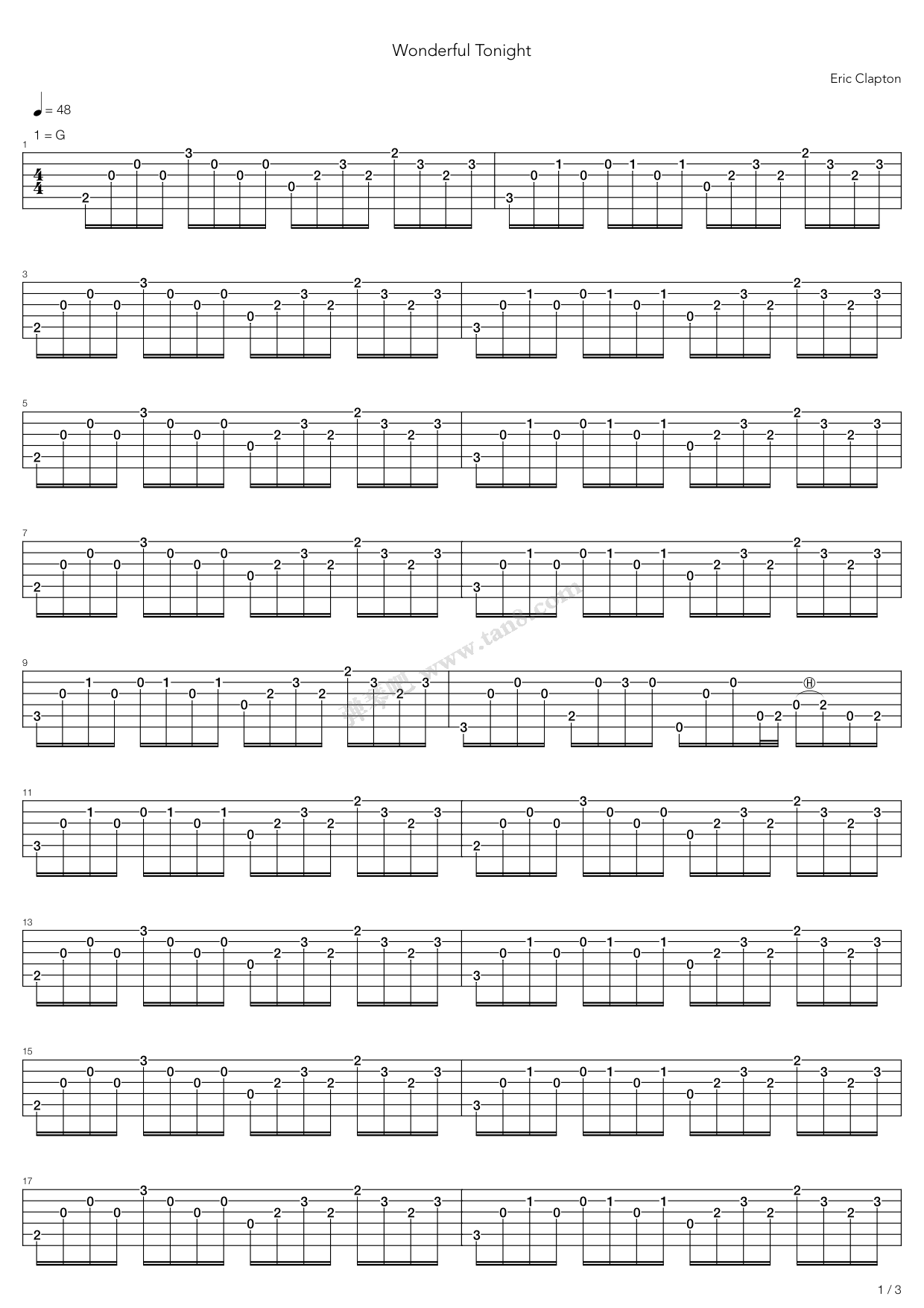 《Wonderful Tonight》吉他谱-C大调音乐网