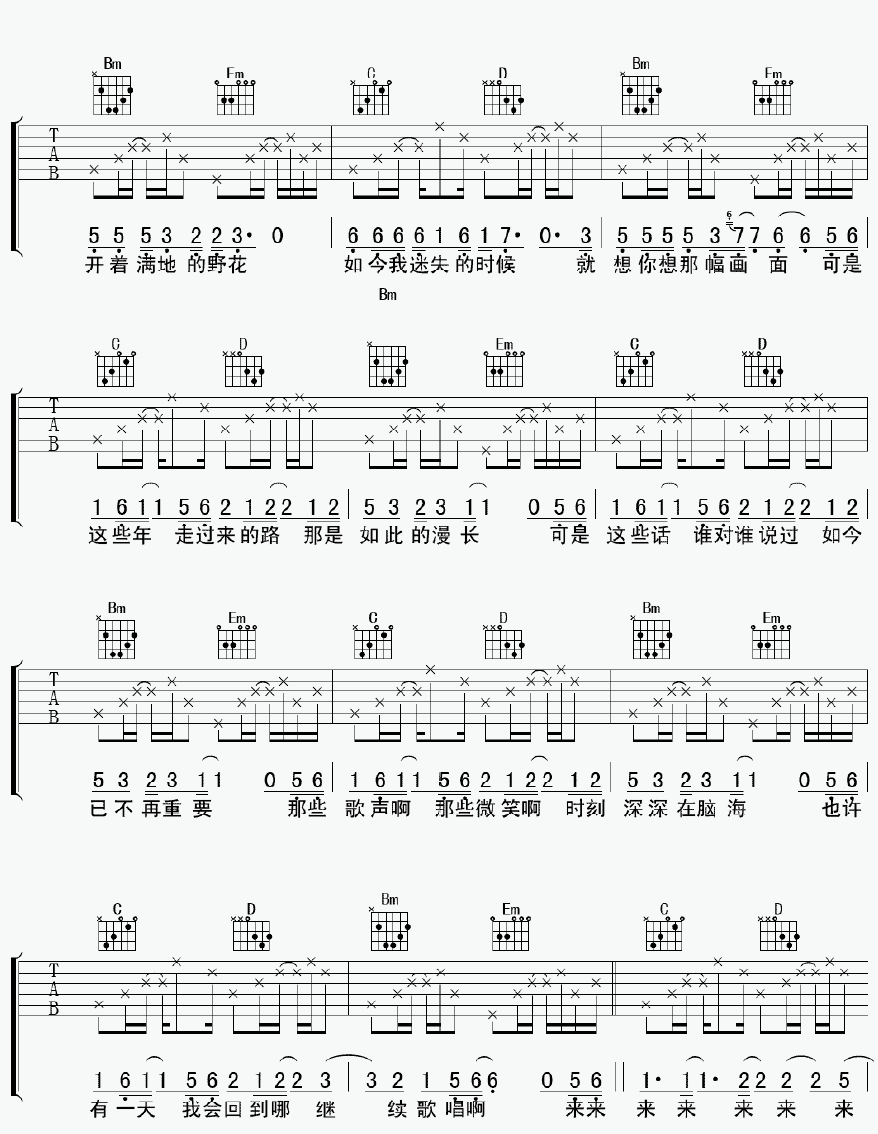 晴天 童年画面吉他谱-C大调音乐网