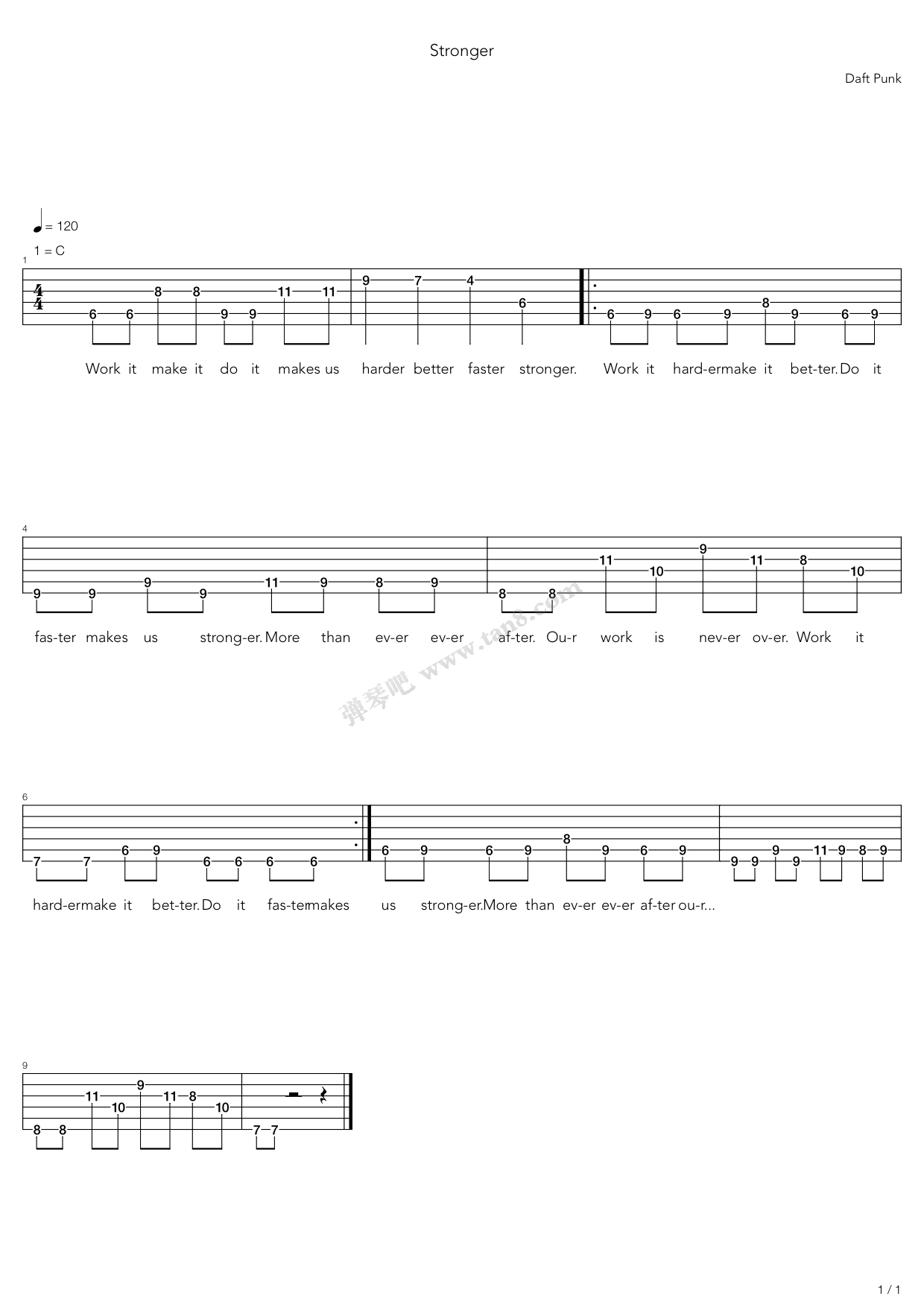 《Stronger》吉他谱-C大调音乐网
