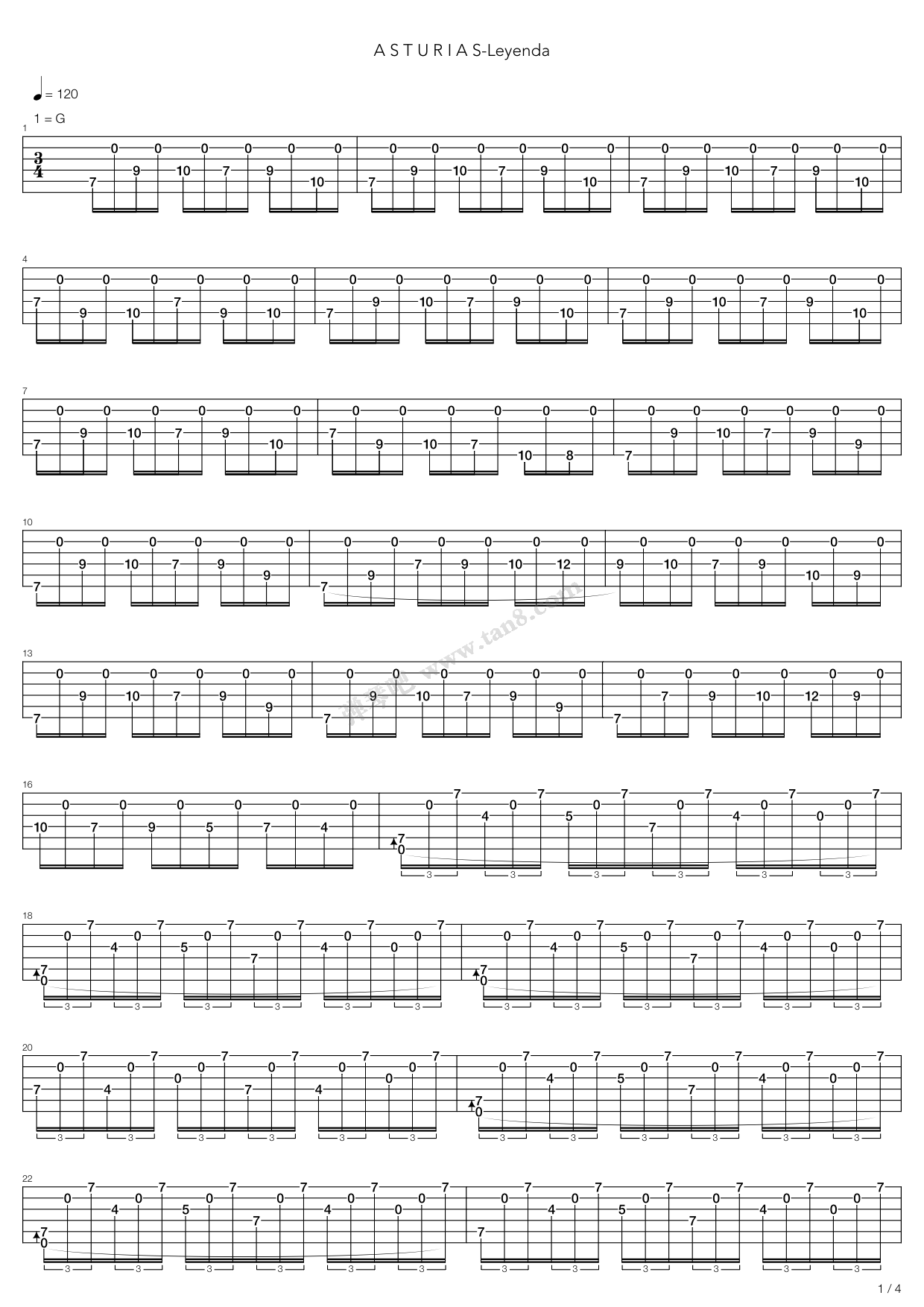 《阿斯图里亚斯的传说（西班牙之歌，op.232）》吉他谱-C大调音乐网