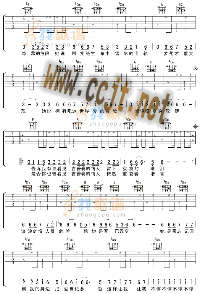《吉普赛的情人》吉他谱-C大调音乐网