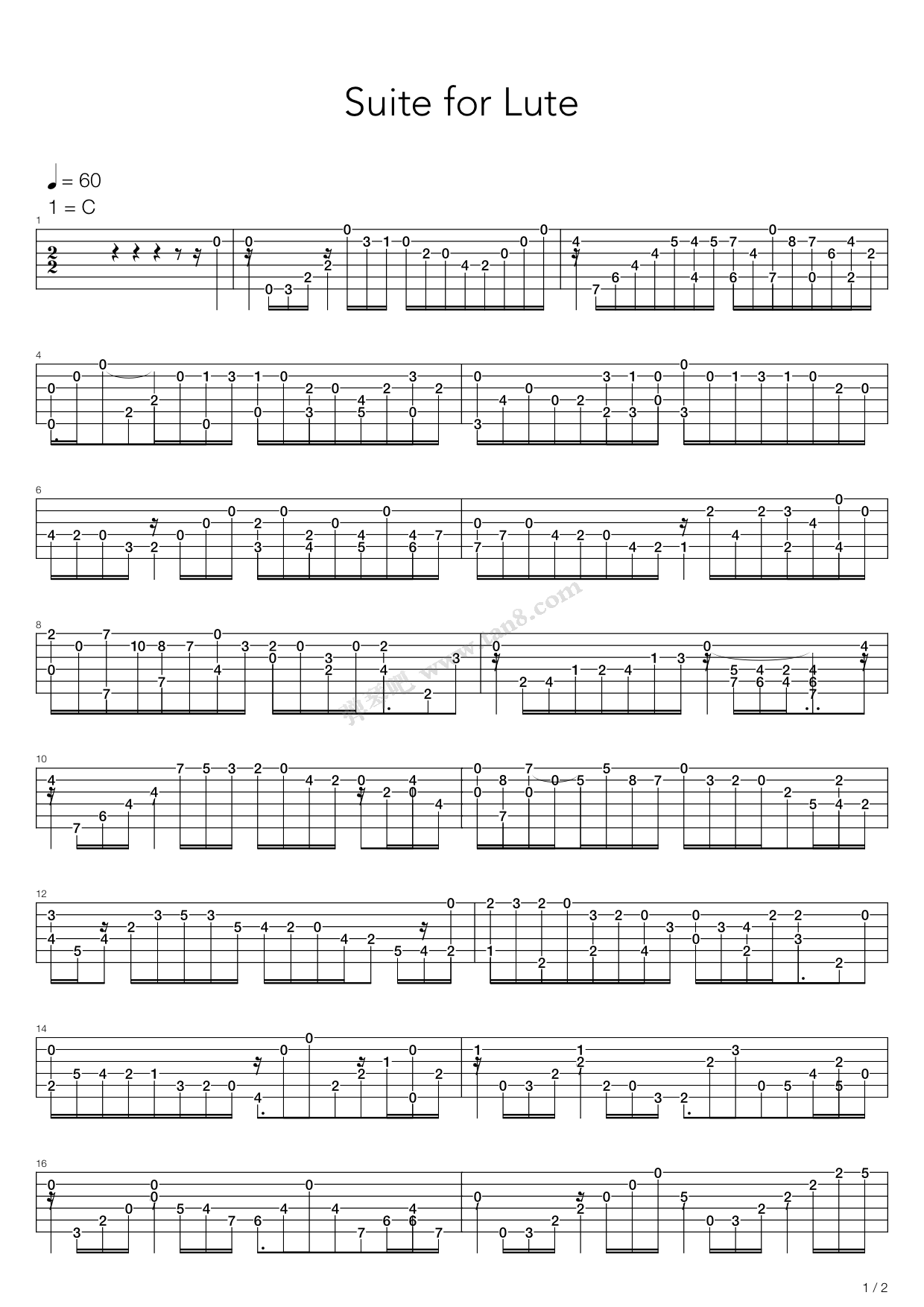 《Suite For Lute Bmv 996 Allemande》吉他谱-C大调音乐网