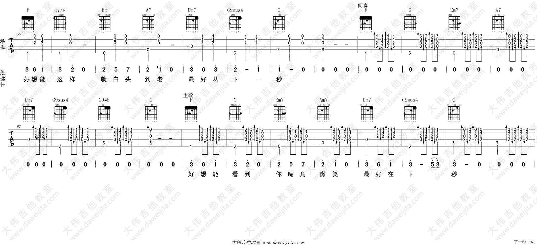 《《下一秒》吉他弹唱教学_张碧晨_《微微一笑很倾城》插曲》吉他谱-C大调音乐网