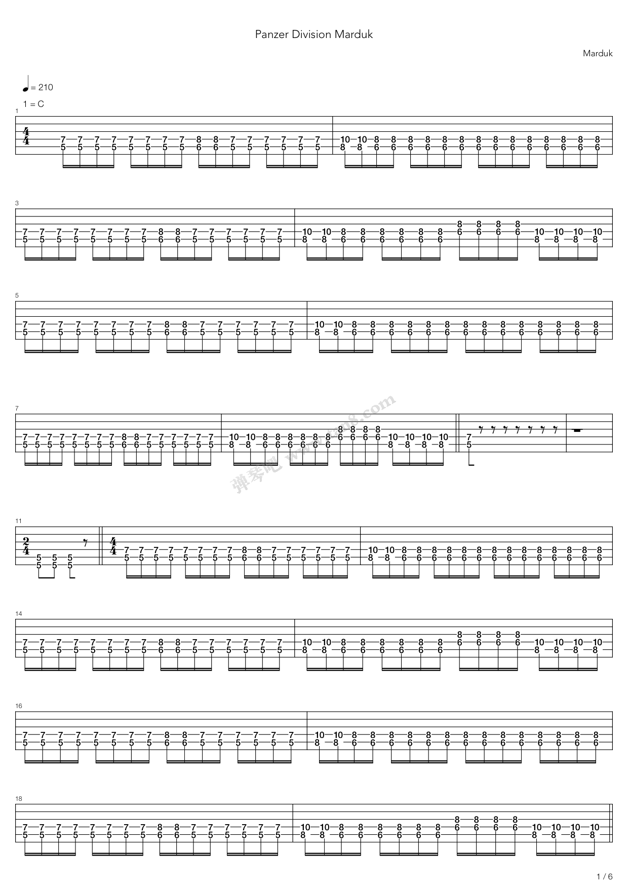 《Panzer Division Marduk》吉他谱-C大调音乐网