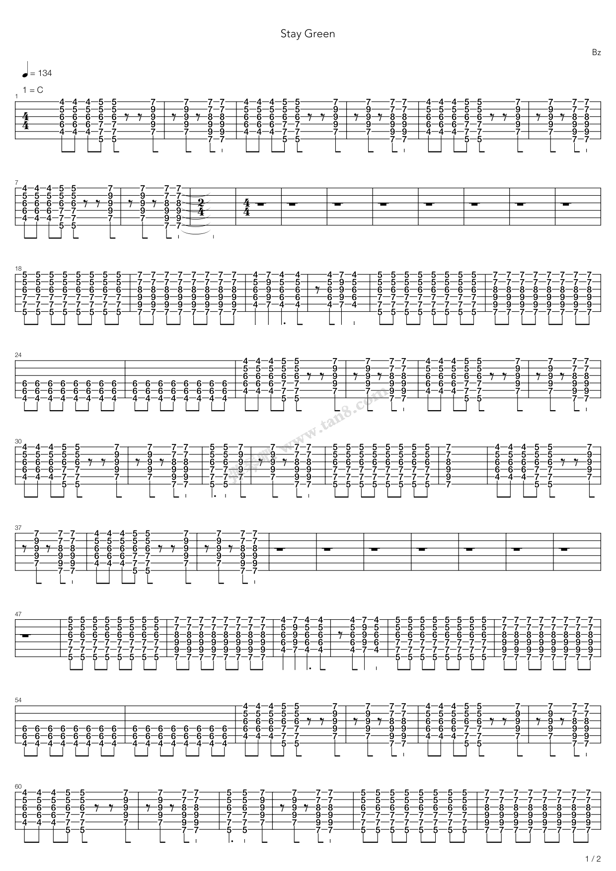 《stay green ～未熟な旅はとまらない～（缺鼓谱） ...》吉他谱-C大调音乐网