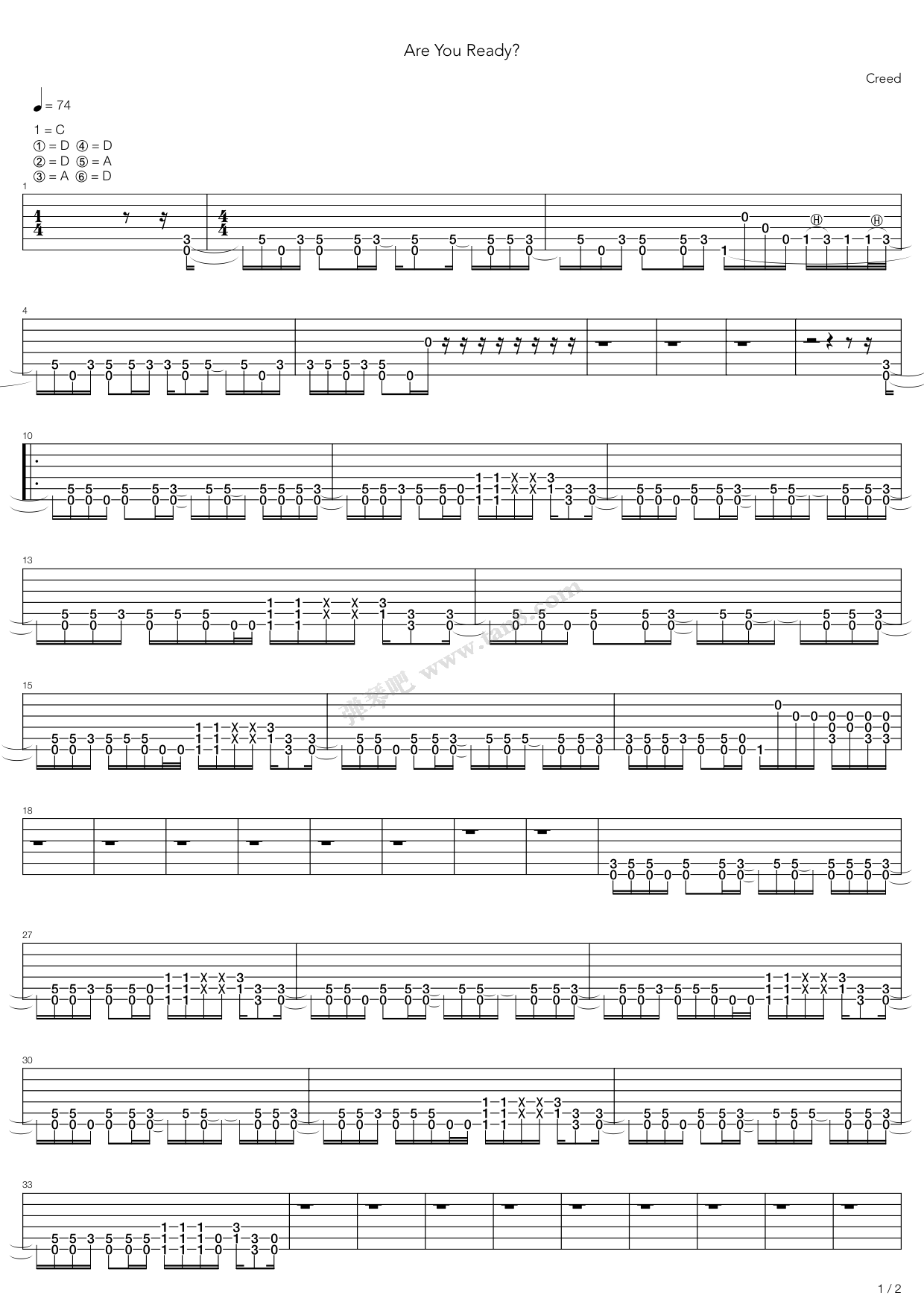 《Are You Ready》吉他谱-C大调音乐网