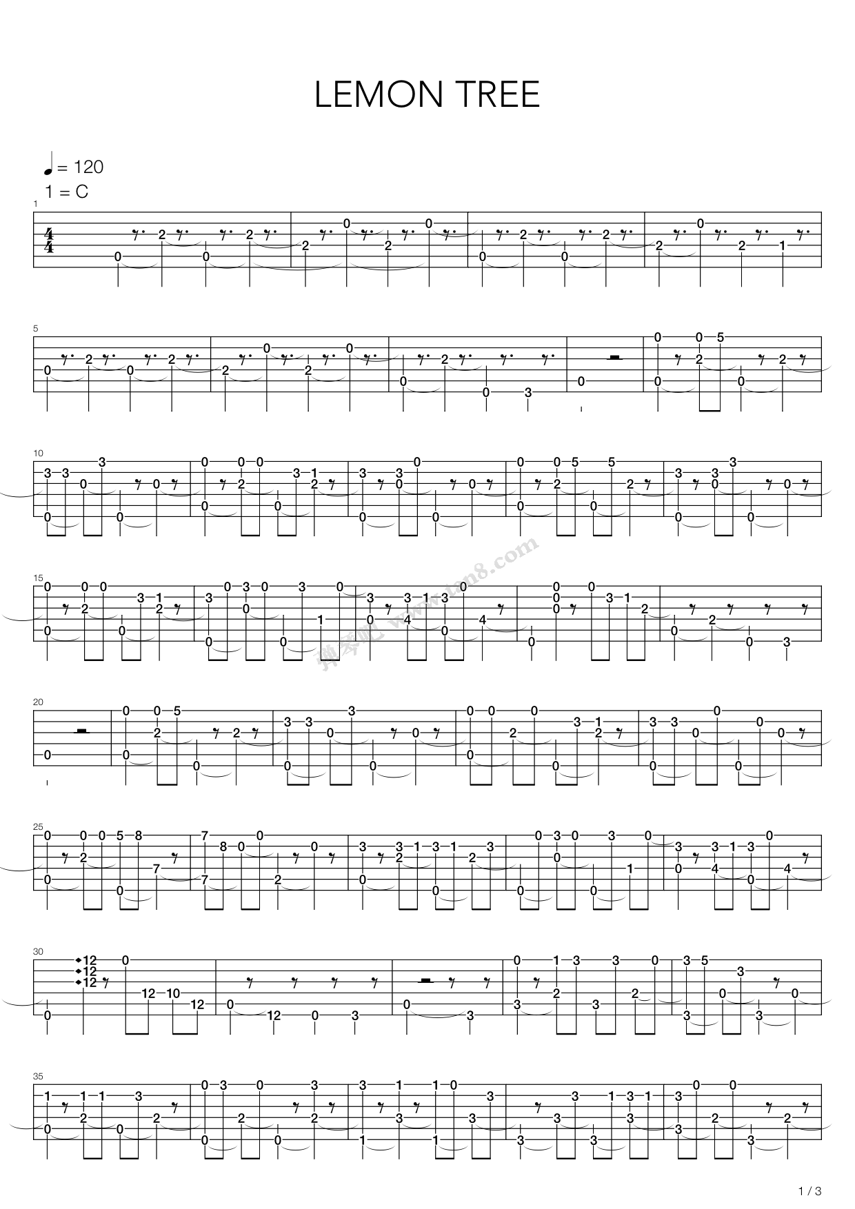 《Lemon Tree(柠檬树)》吉他谱-C大调音乐网