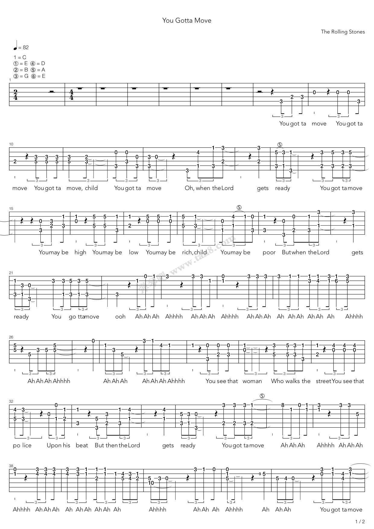 《You Gotta Move》吉他谱-C大调音乐网