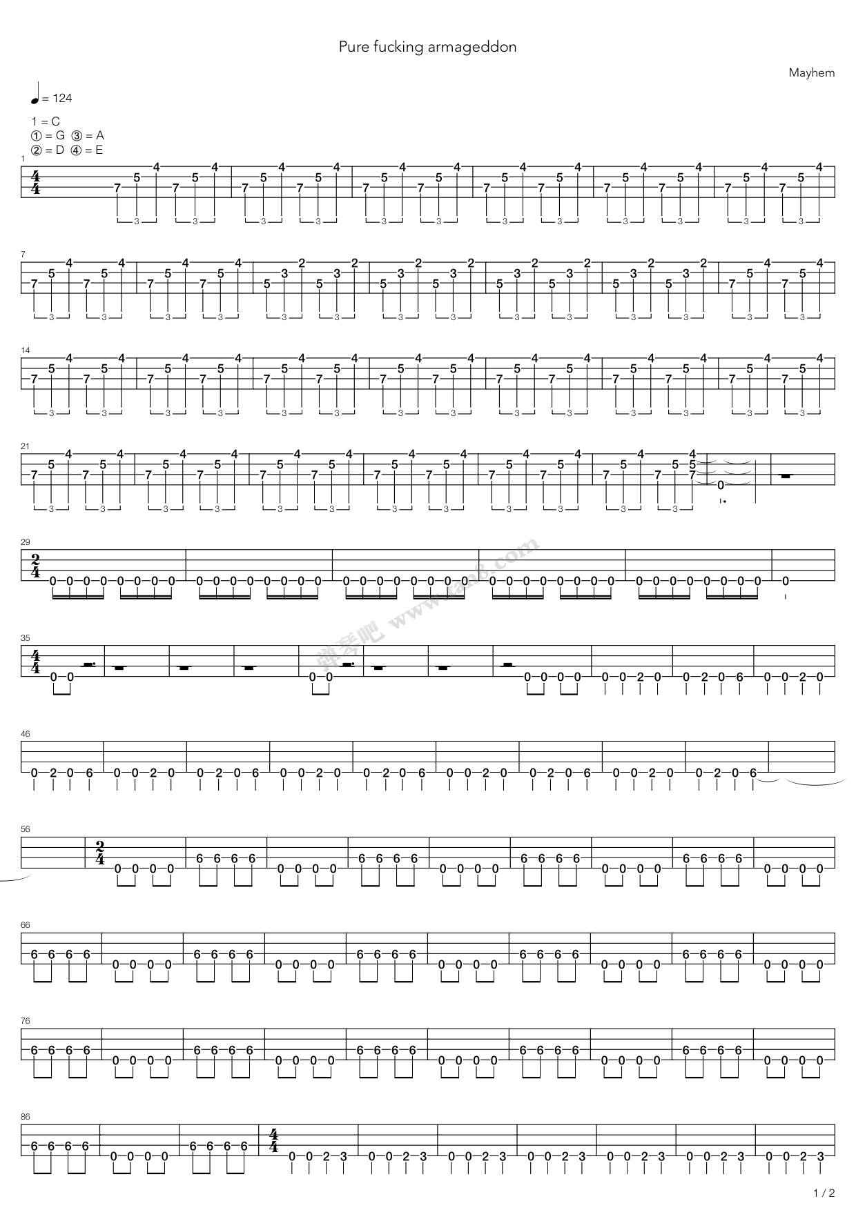 《Pure Fucking Armageddon》吉他谱-C大调音乐网