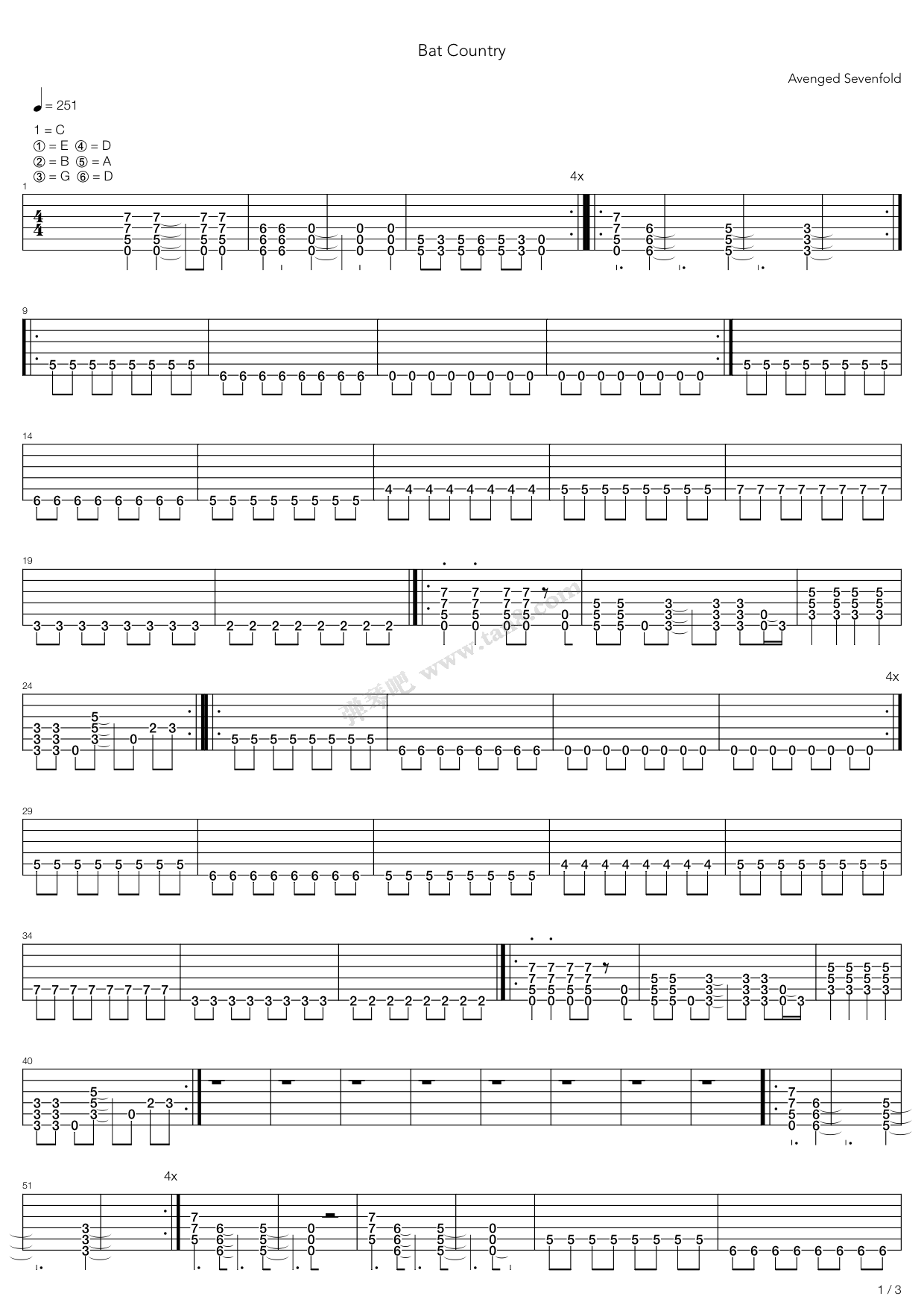 《Bat Country》吉他谱-C大调音乐网