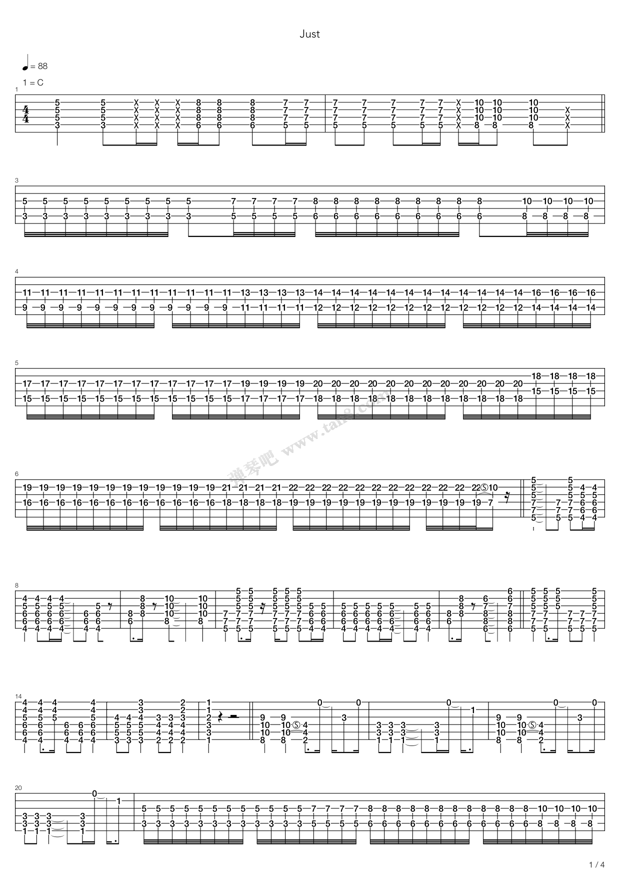 《Just》吉他谱-C大调音乐网