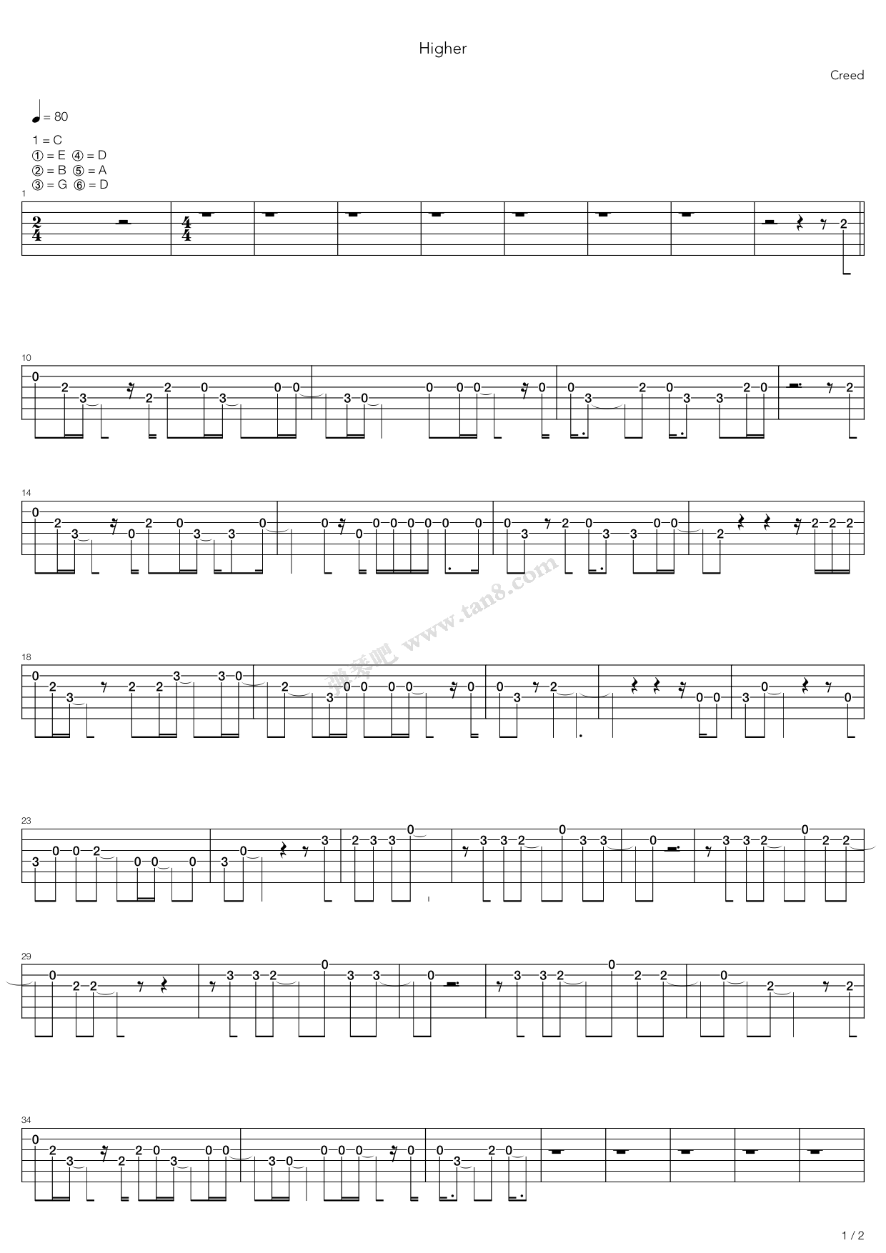 《Higher》吉他谱-C大调音乐网