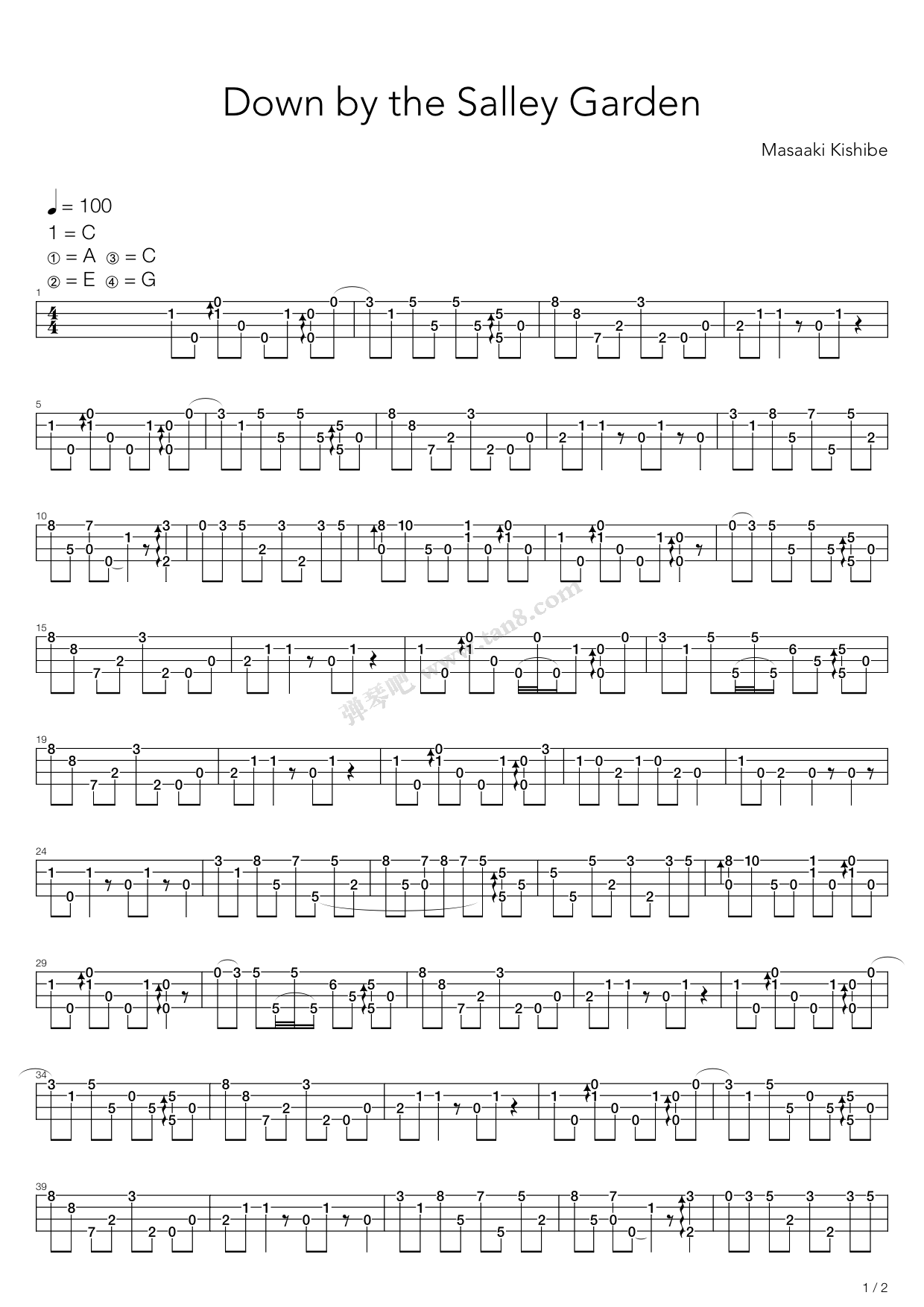 《Down By The Sally Gardens(爱尔兰画眉)》吉他谱-C大调音乐网