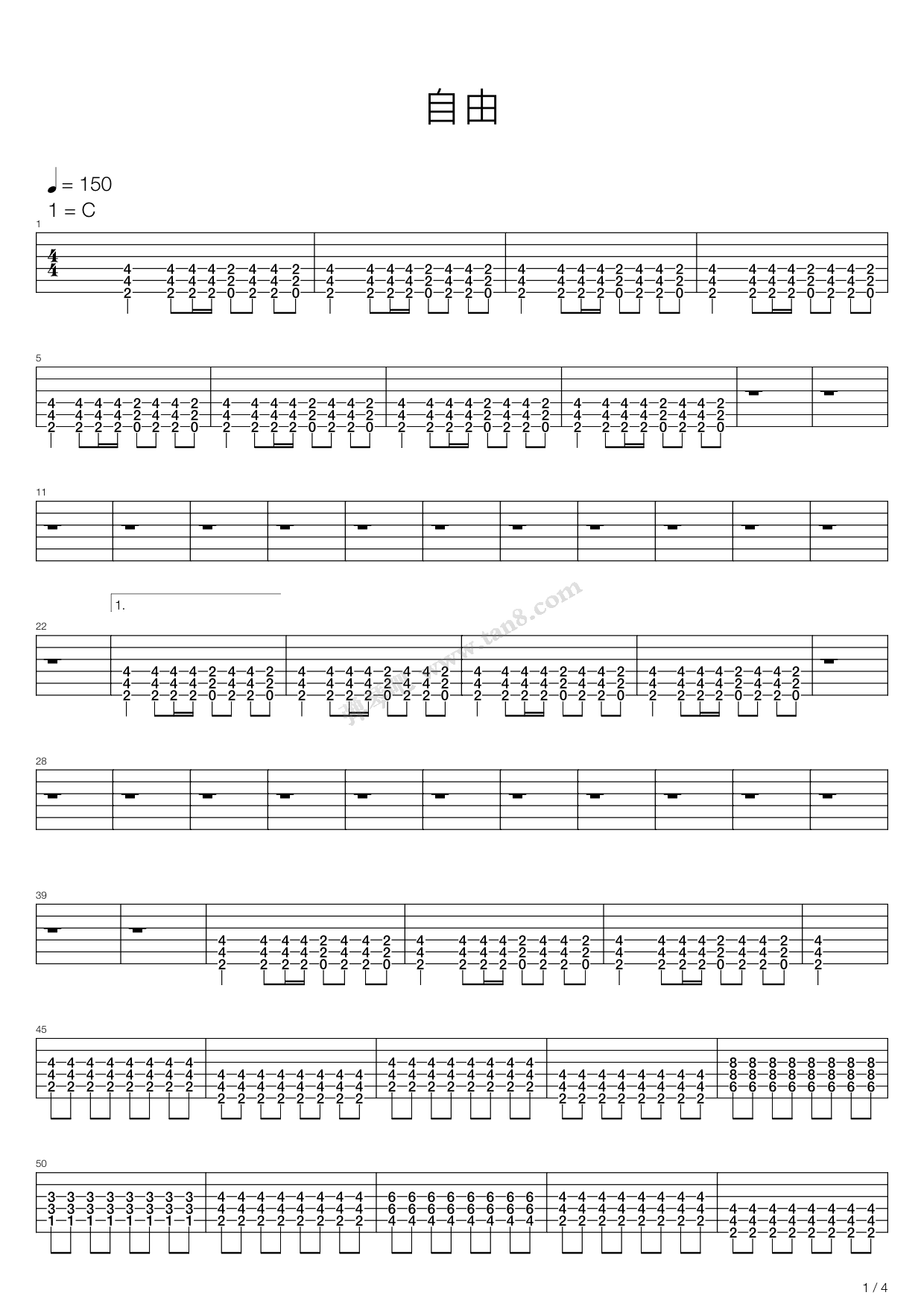 《自由》吉他谱-C大调音乐网