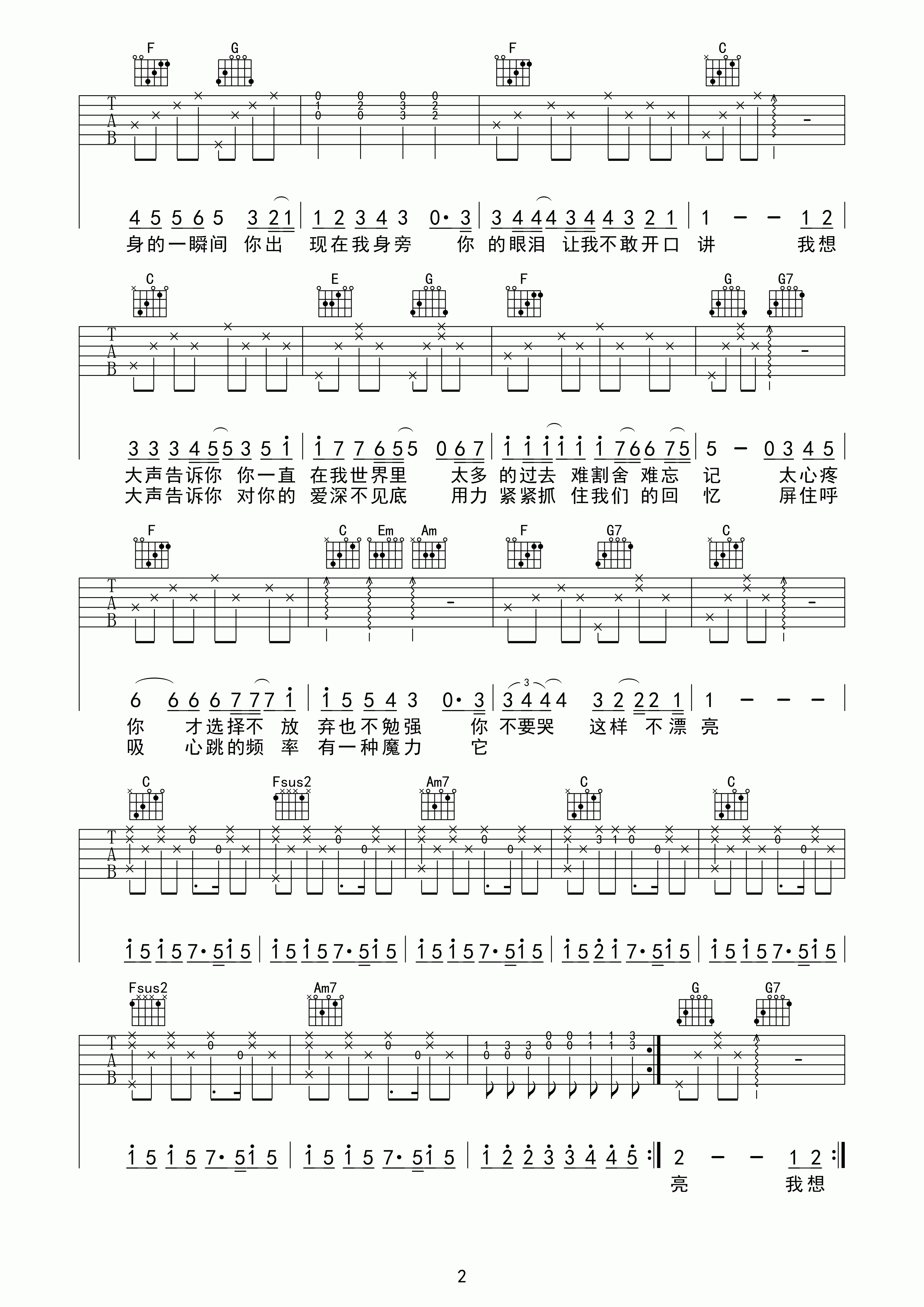 《樊凡 我想大声告诉你吉他谱 C调简单版》吉他谱-C大调音乐网