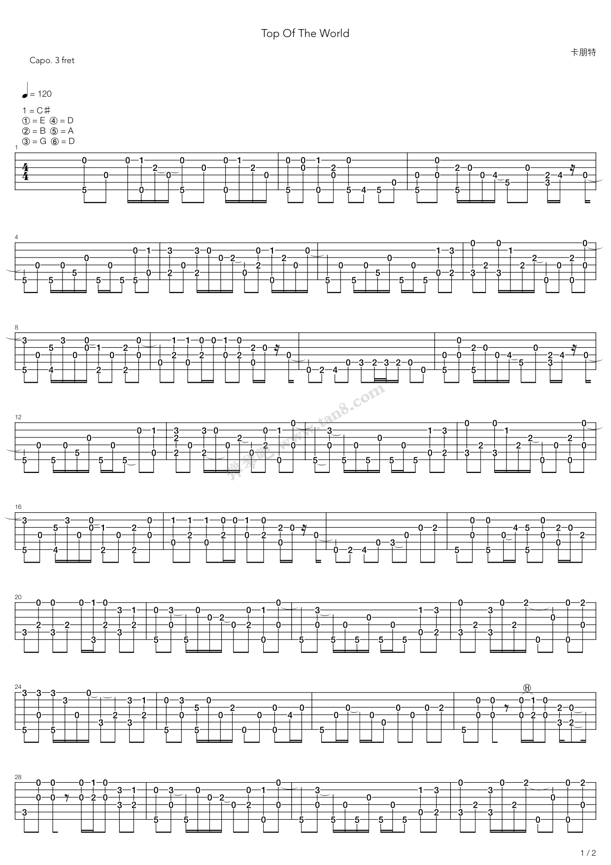 《Top Of The World（世界之巅）》吉他谱-C大调音乐网