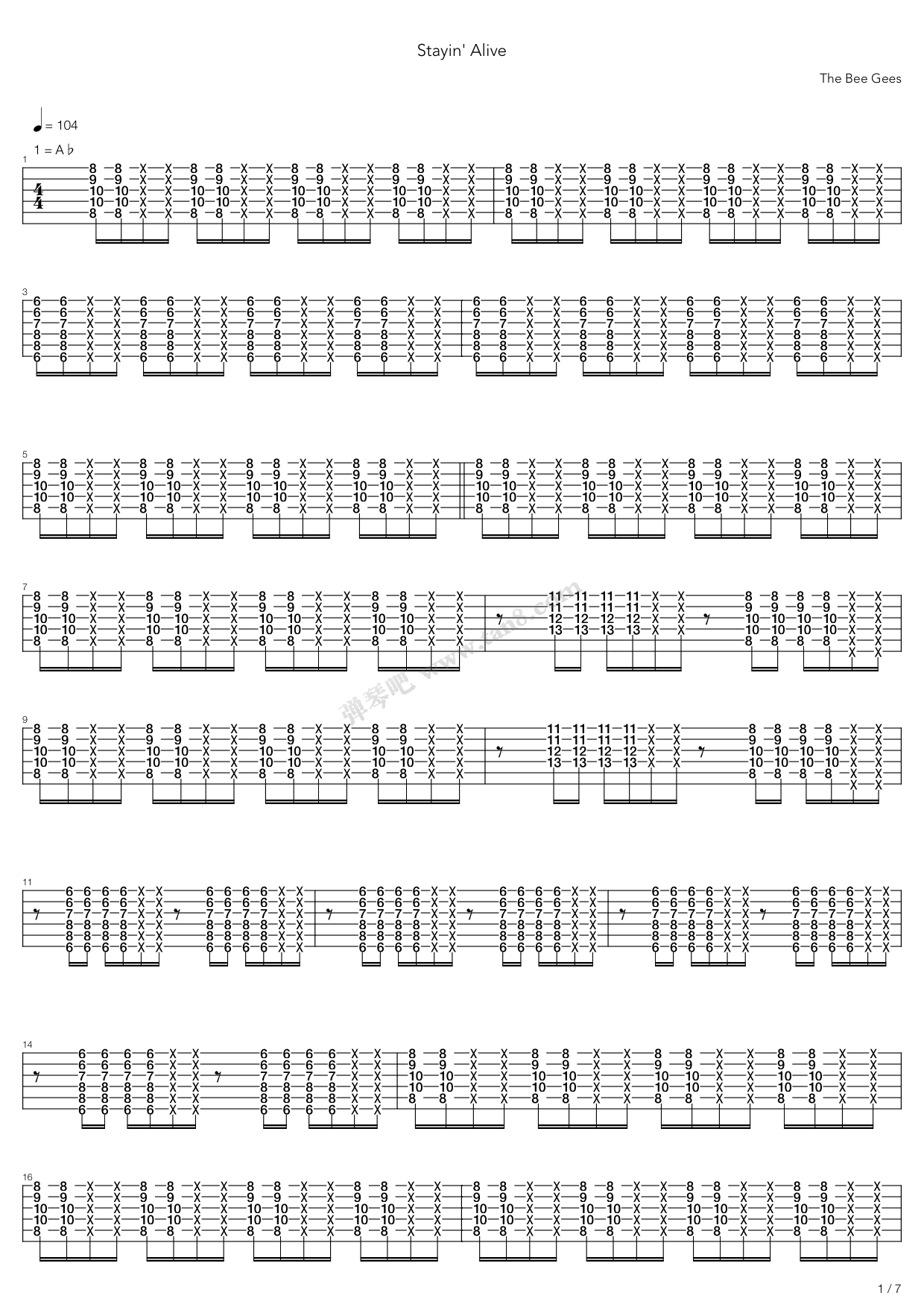 《Stayin Alive》吉他谱-C大调音乐网