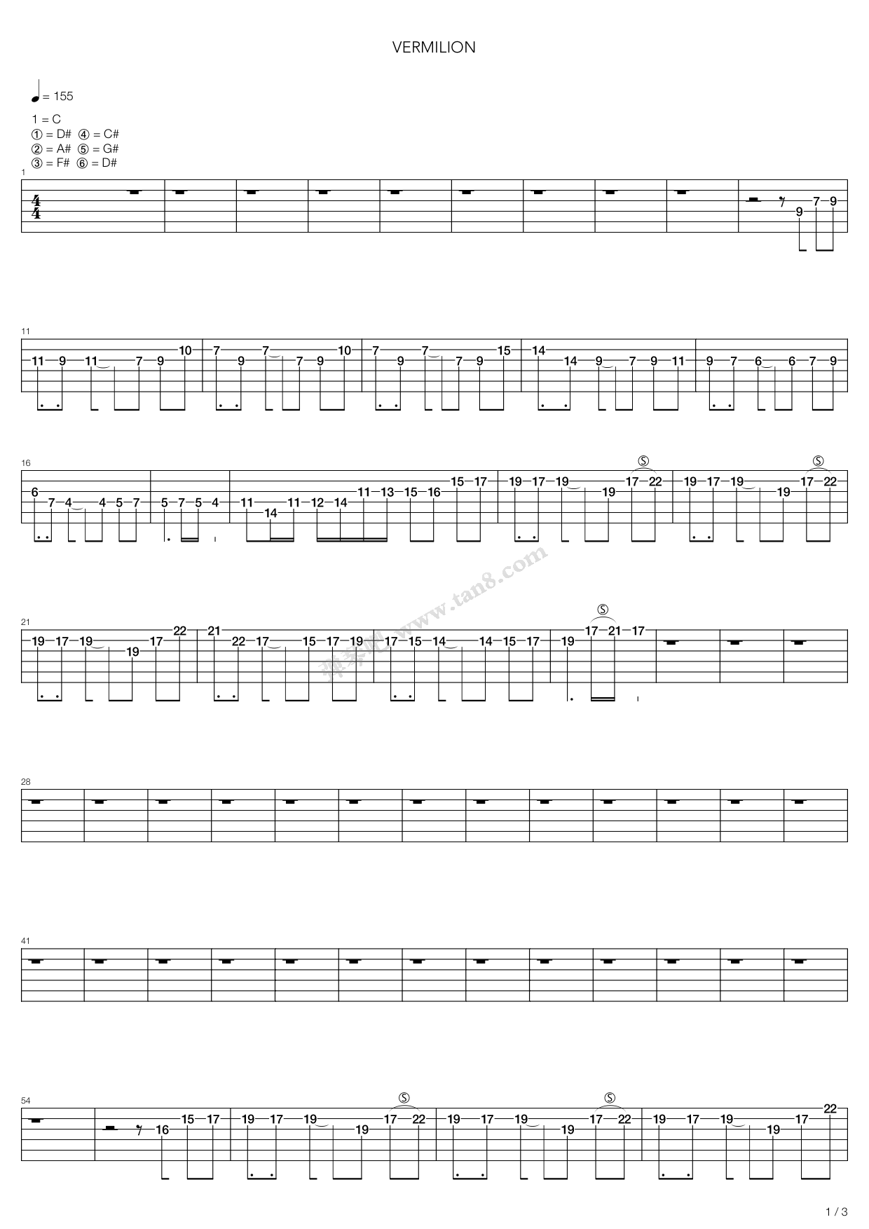《Vermilion》吉他谱-C大调音乐网