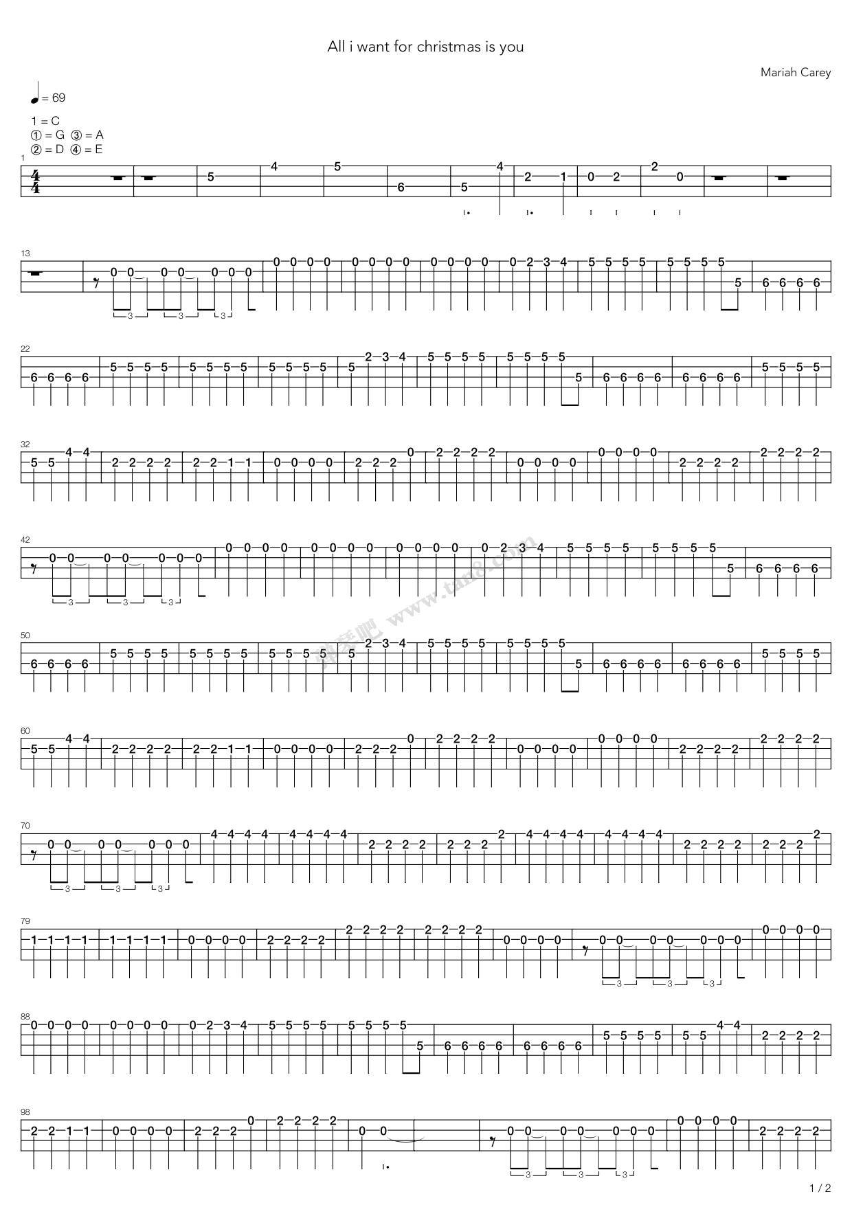 《All I Want For Christmas Is You》吉他谱-C大调音乐网