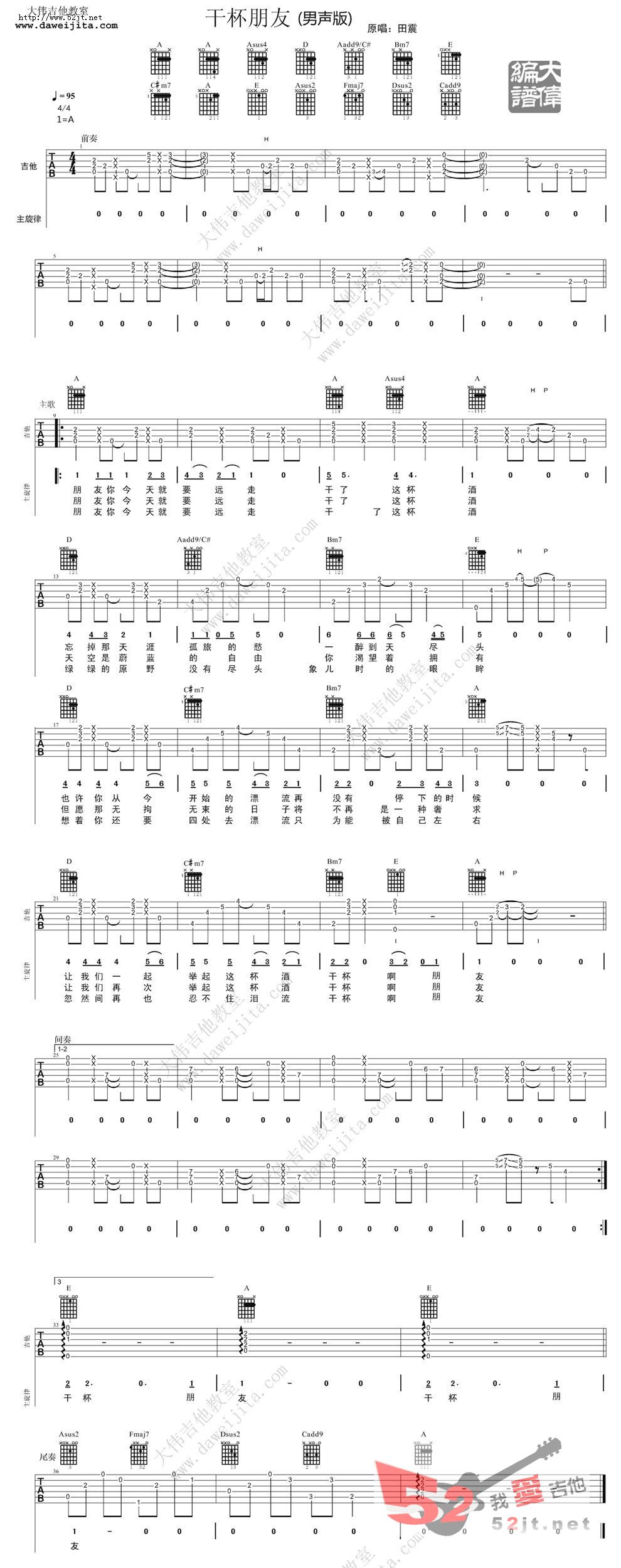 《《干杯朋友》男声版吉他谱视频》吉他谱-C大调音乐网