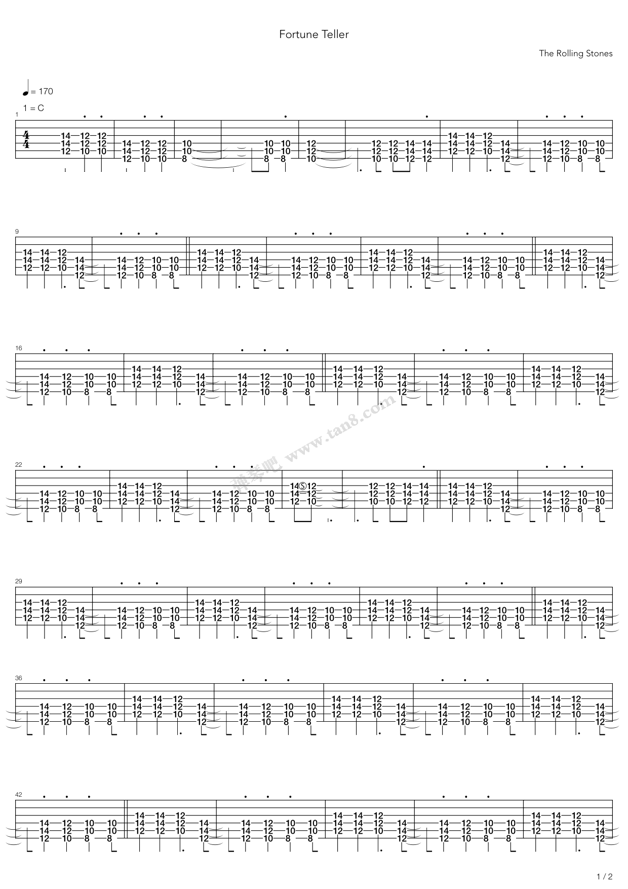 《Fortune Teller》吉他谱-C大调音乐网