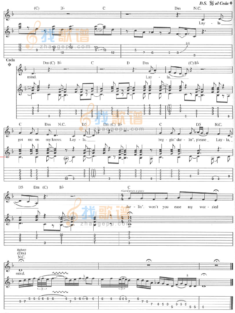《Layla-Eric Clapton克莱普顿(原版吉他谱)》吉他谱-C大调音乐网
