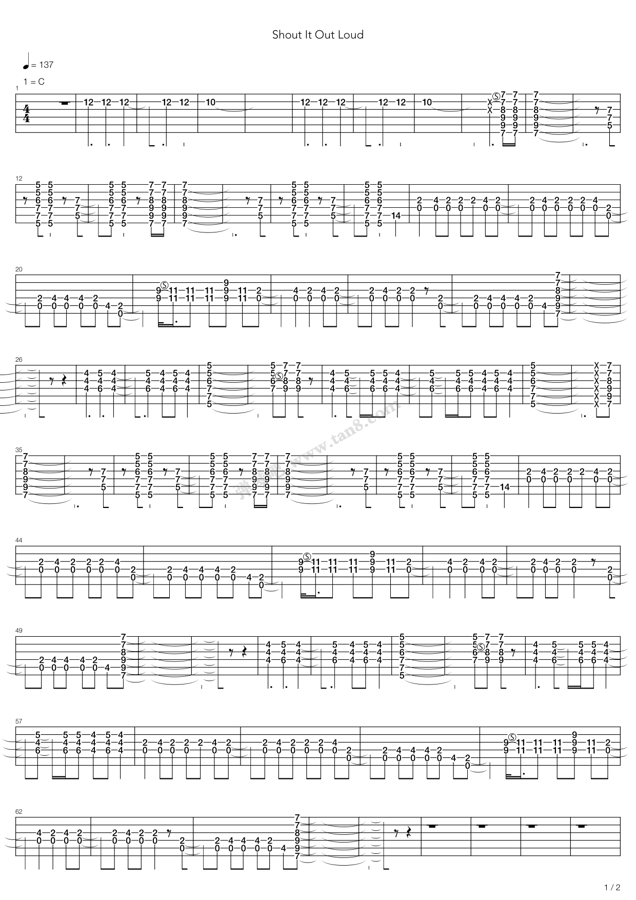 《Shout It Out Loud》吉他谱-C大调音乐网