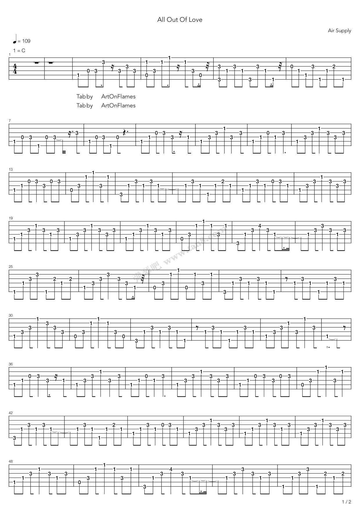 《All Out Of Love》吉他谱-C大调音乐网