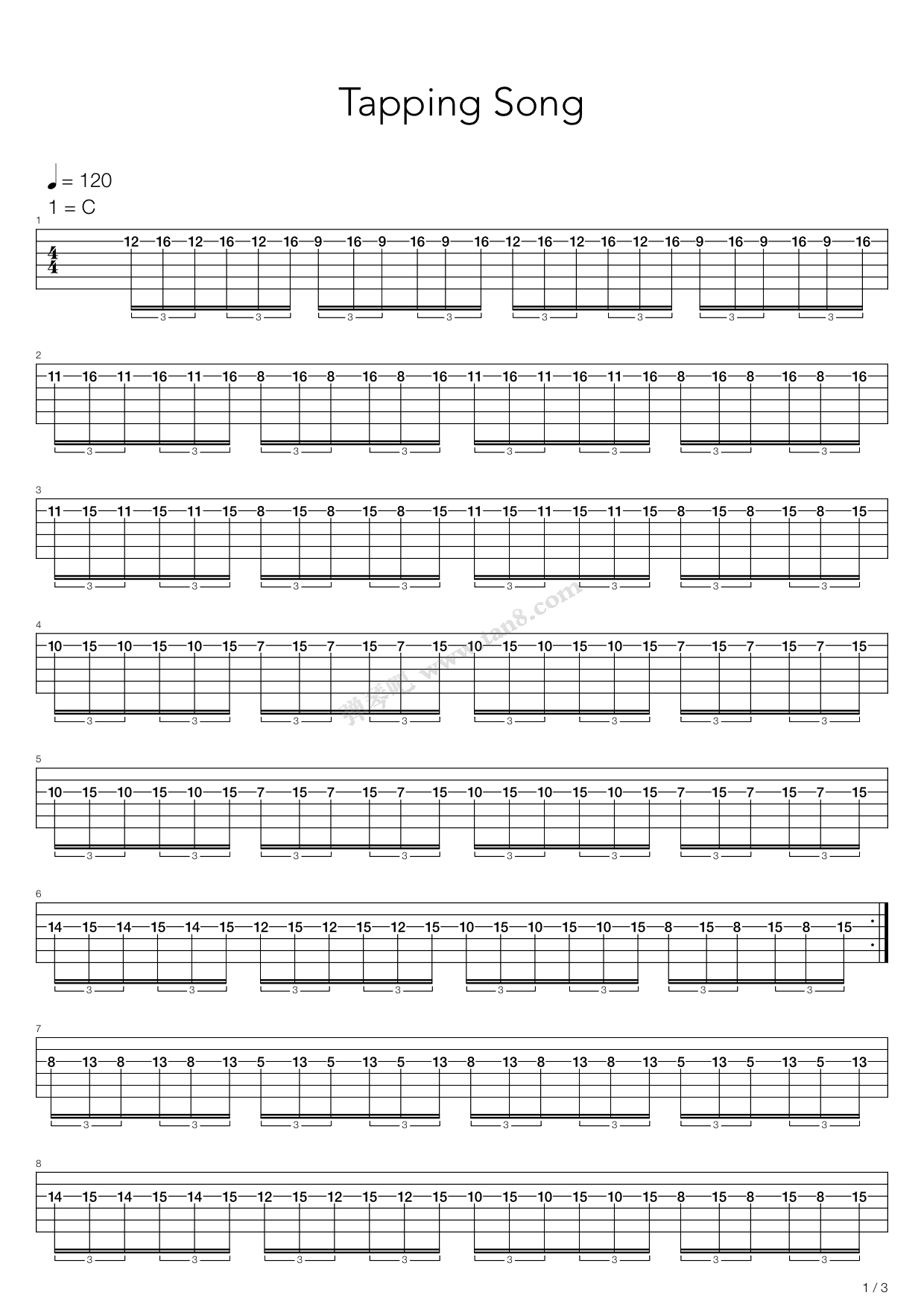 《点弦练习 - Tapping Song》吉他谱-C大调音乐网