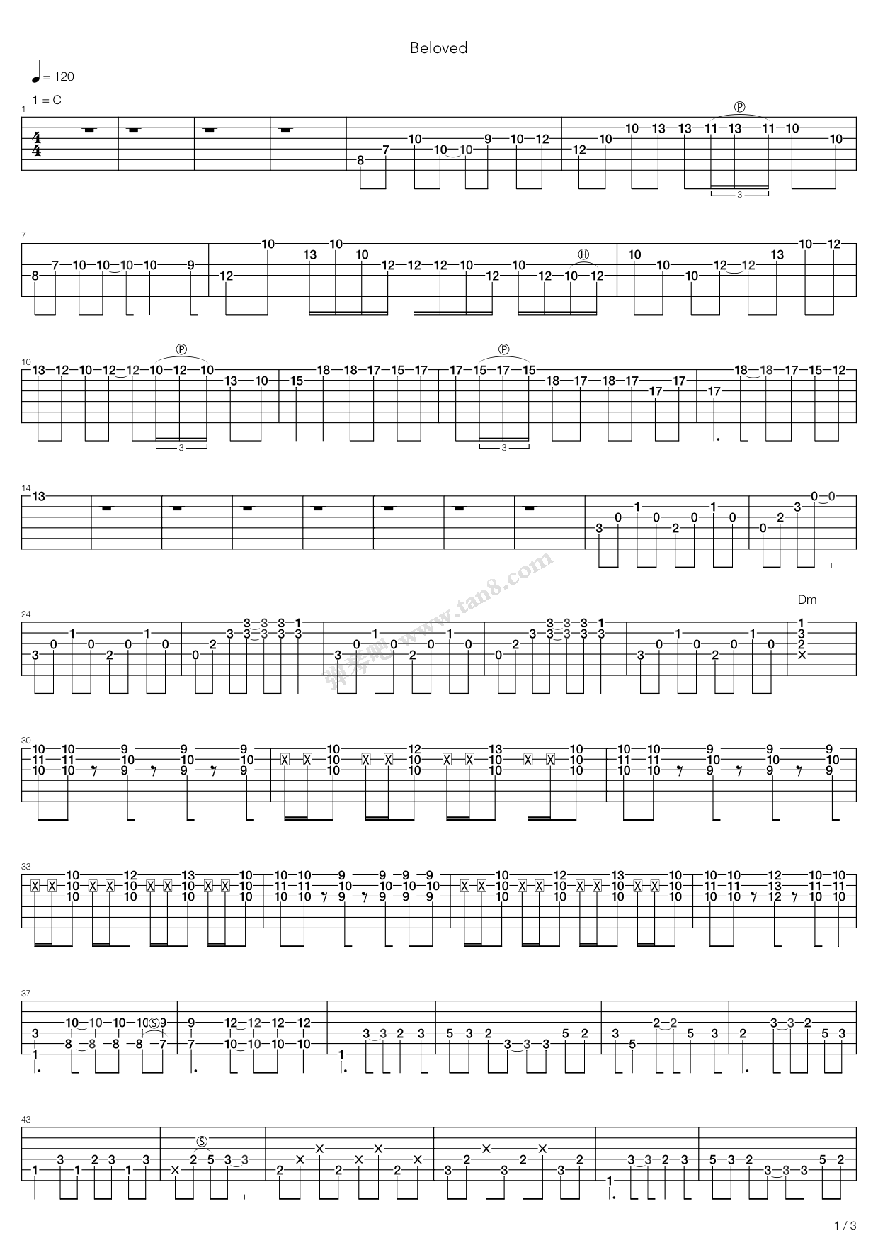 《Beloved》吉他谱-C大调音乐网