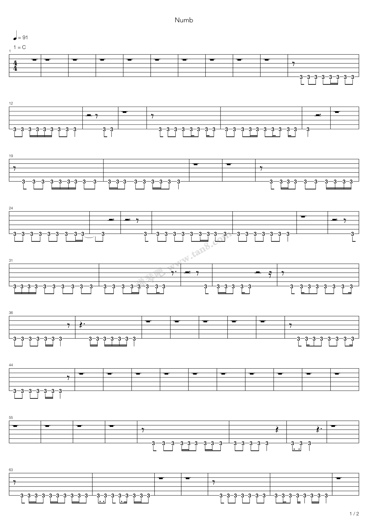 《Numb》吉他谱-C大调音乐网