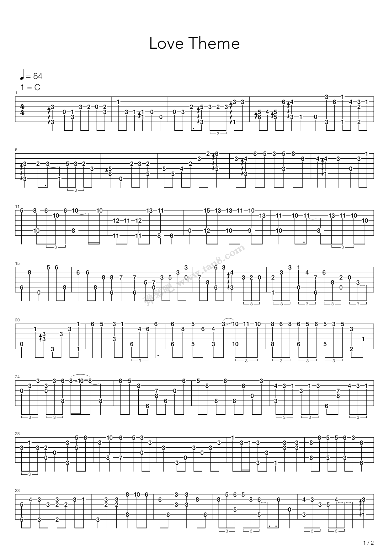 《天堂电影院 - Love Theme》吉他谱-C大调音乐网