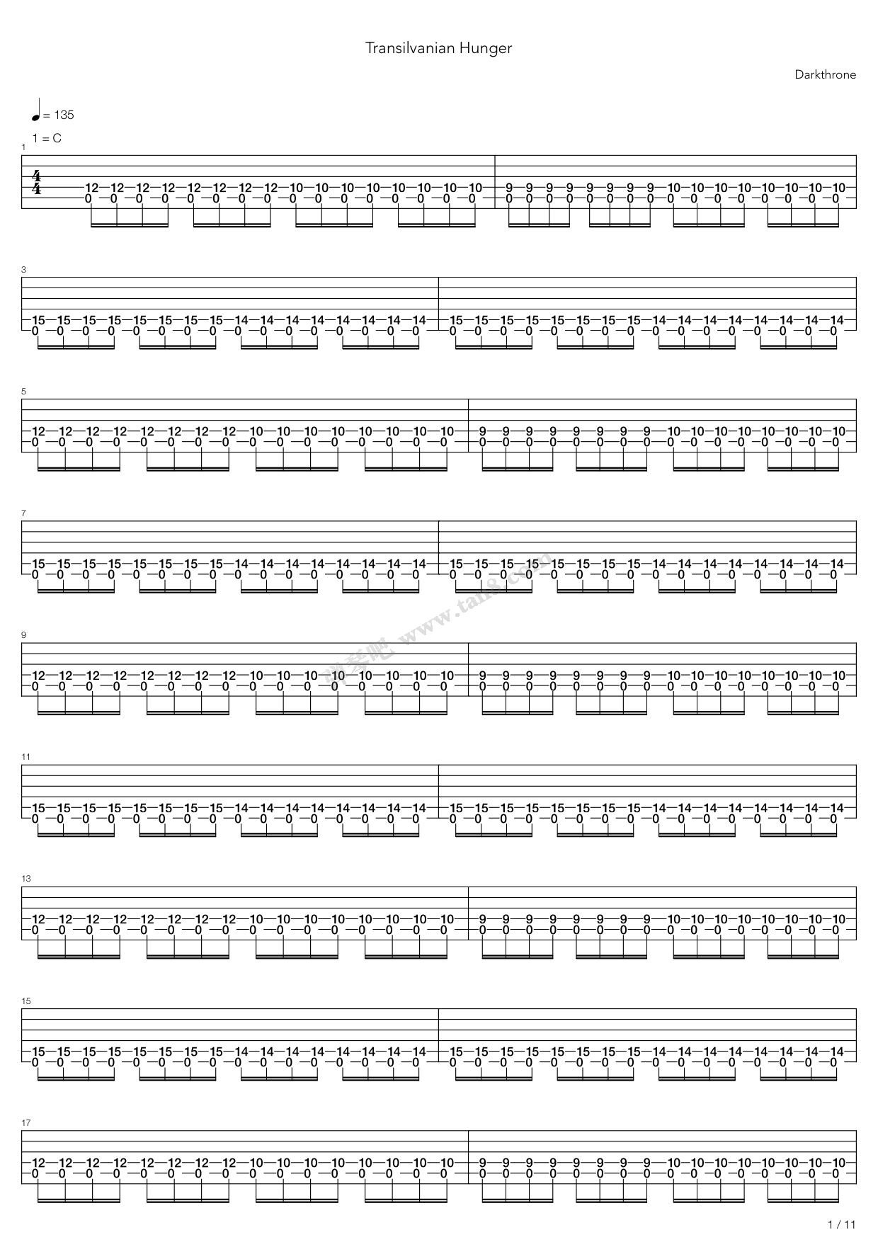 《Transilvanian Hunger》吉他谱-C大调音乐网