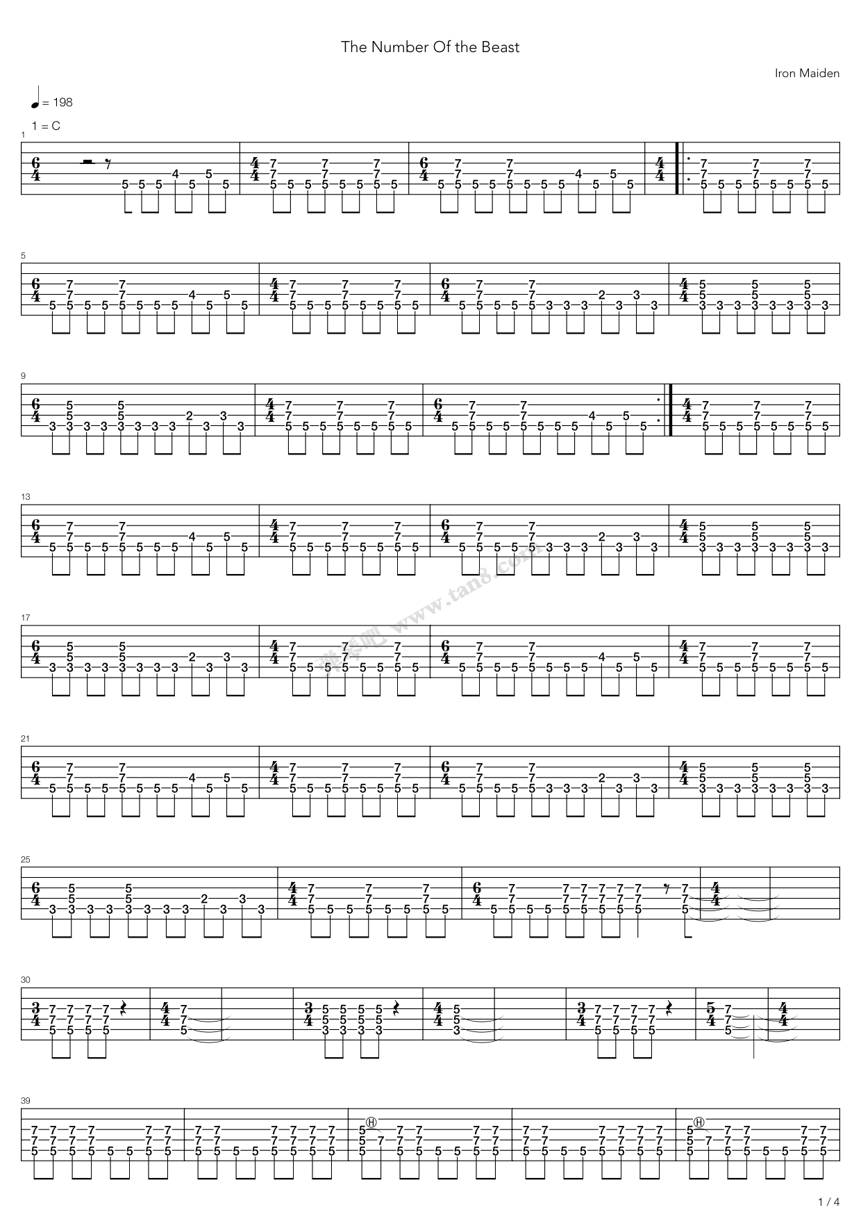 《The Number Of The Beast》吉他谱-C大调音乐网