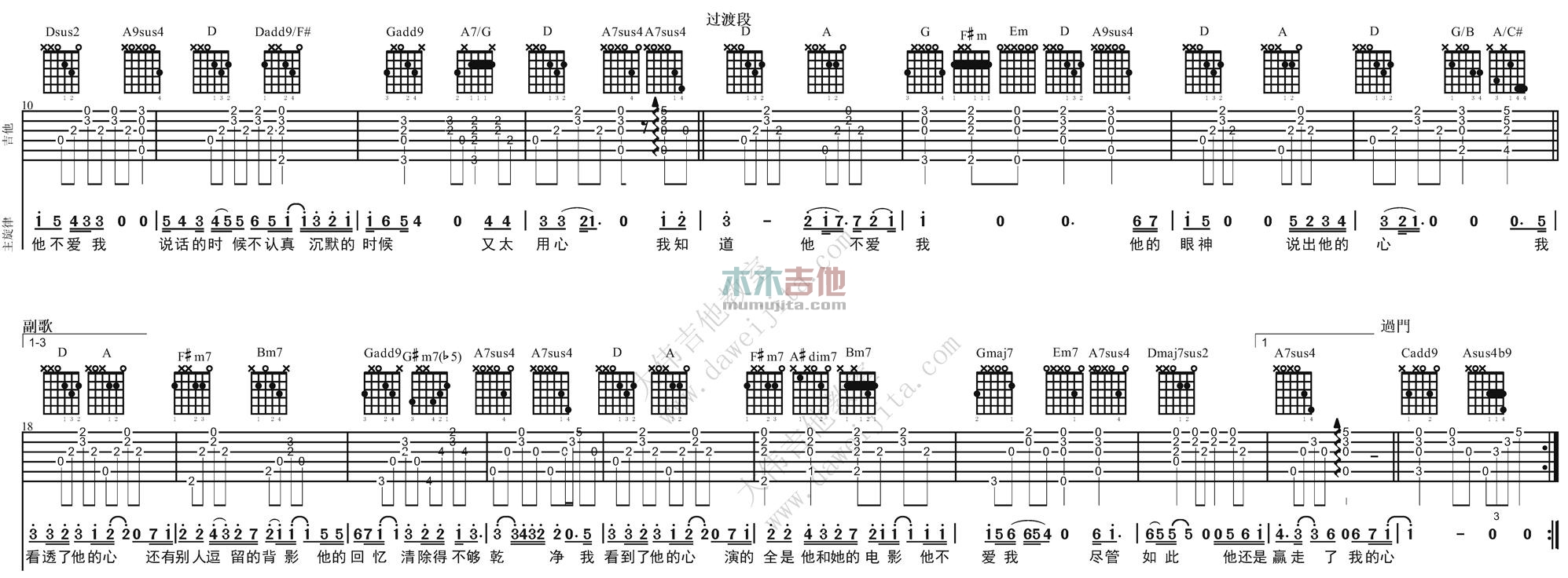 《他不爱我》吉他谱-C大调音乐网