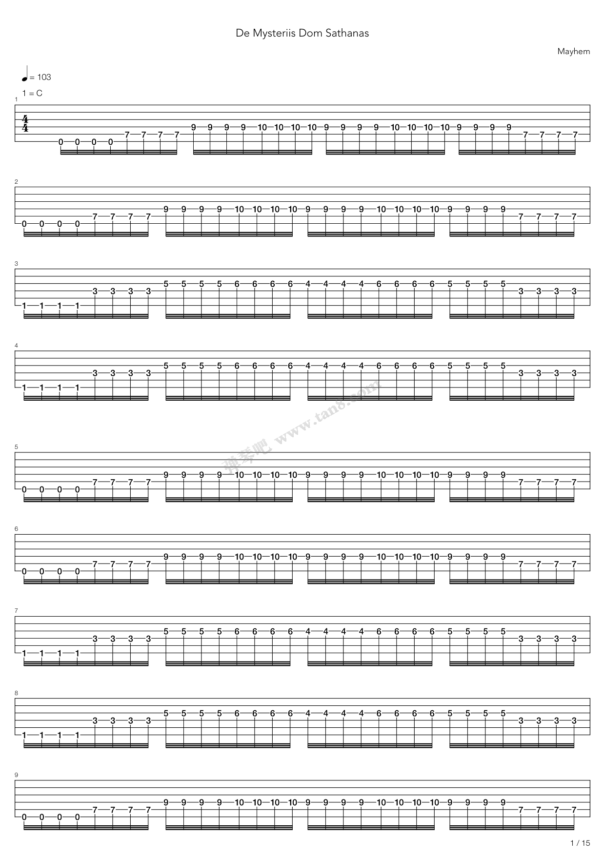 《De Mysteriis Dom Sathanas》吉他谱-C大调音乐网