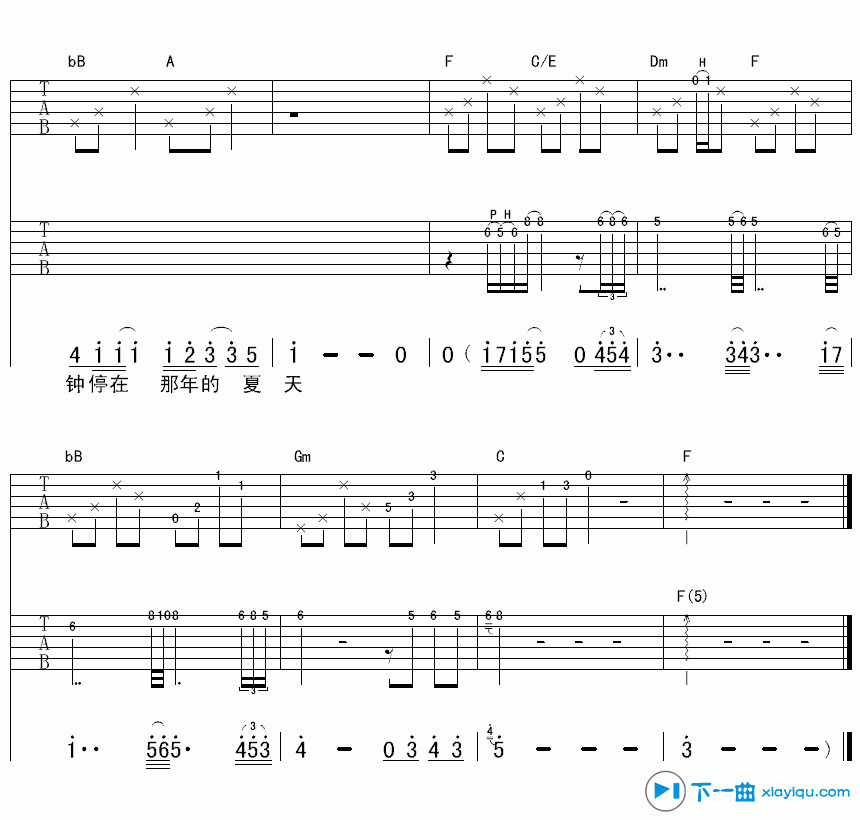 《那年夏天吉他谱F调_许飞那年夏天吉他六线谱》吉他谱-C大调音乐网