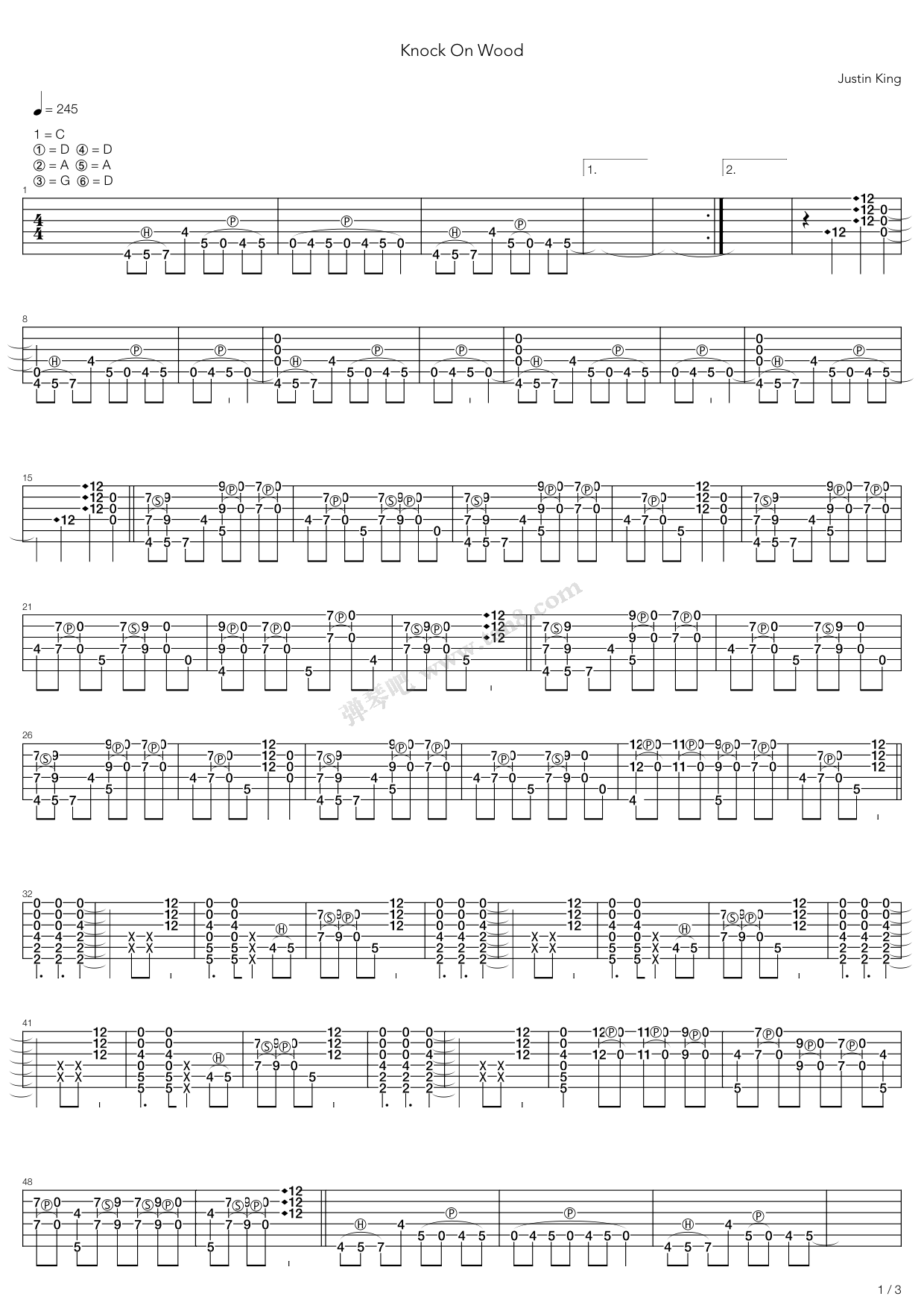 《Knock On Wood》吉他谱-C大调音乐网