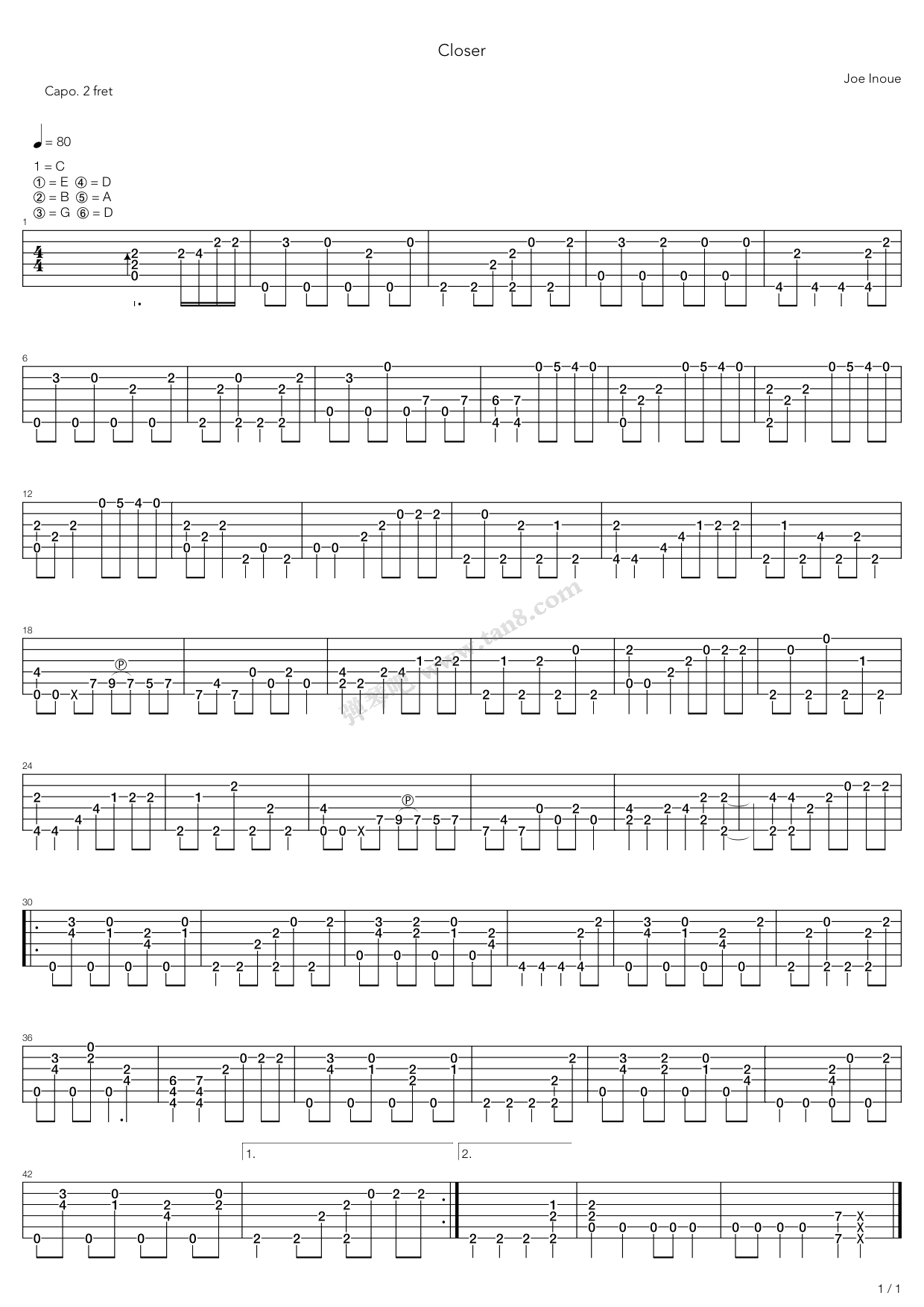 《火影忍者 - Closer (Inoue Joe )》吉他谱-C大调音乐网