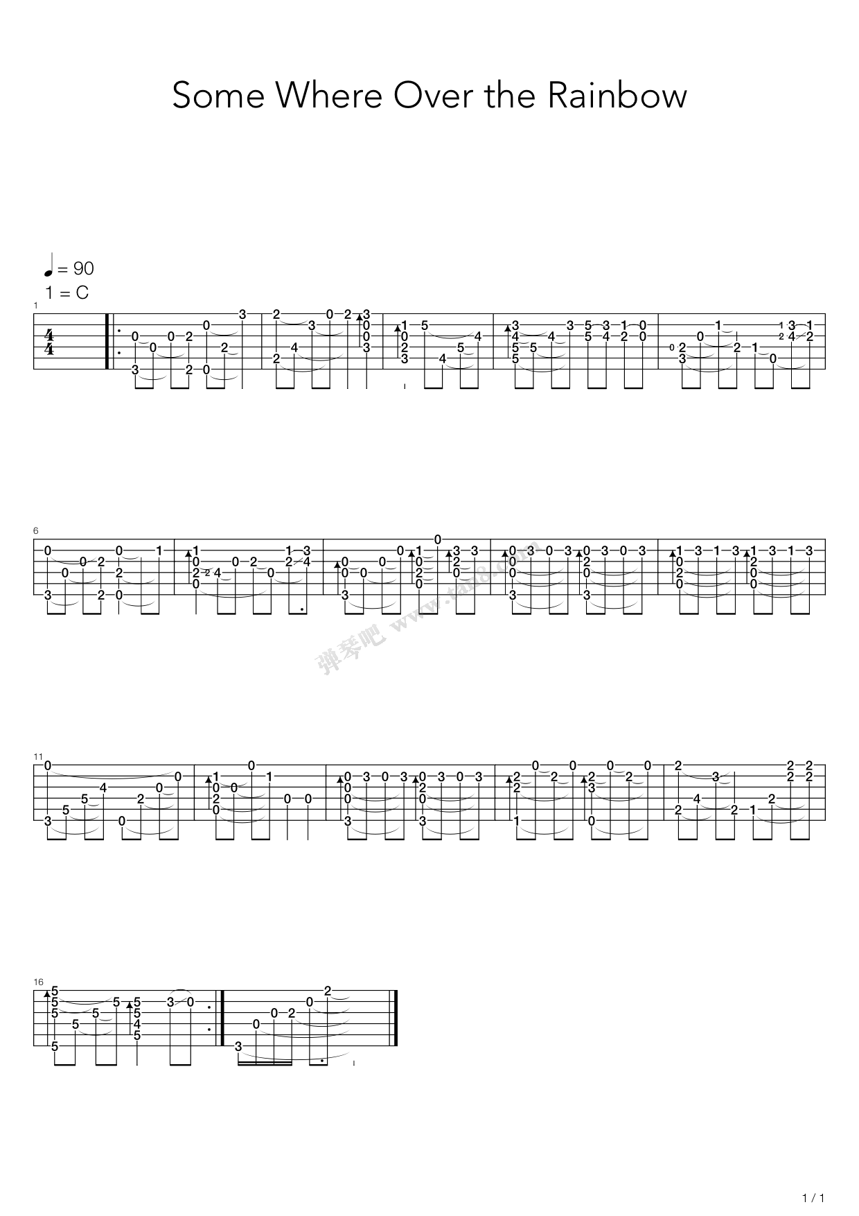 《Some Where Over the Rainbow》吉他谱-C大调音乐网