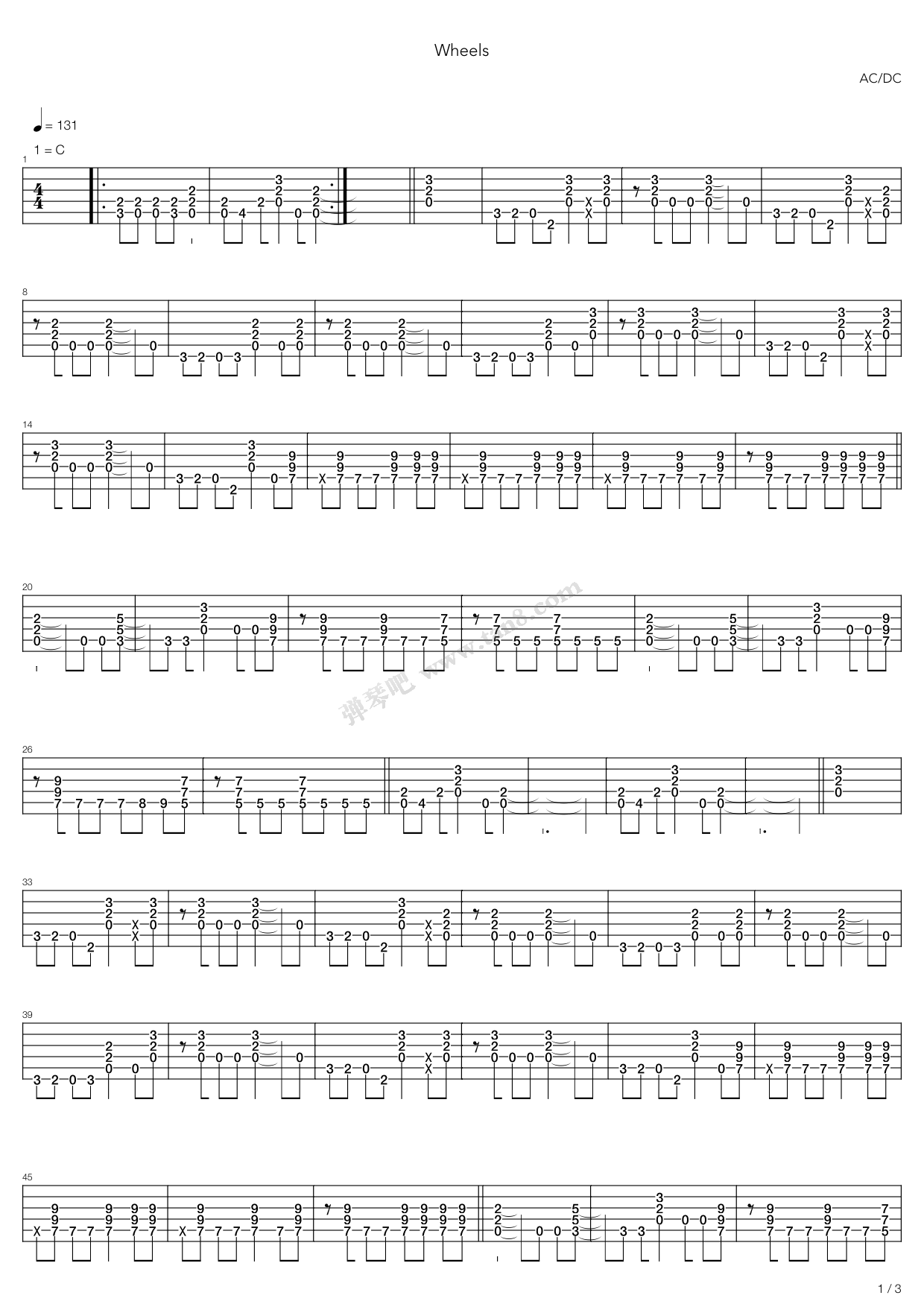 《Wheels》吉他谱-C大调音乐网