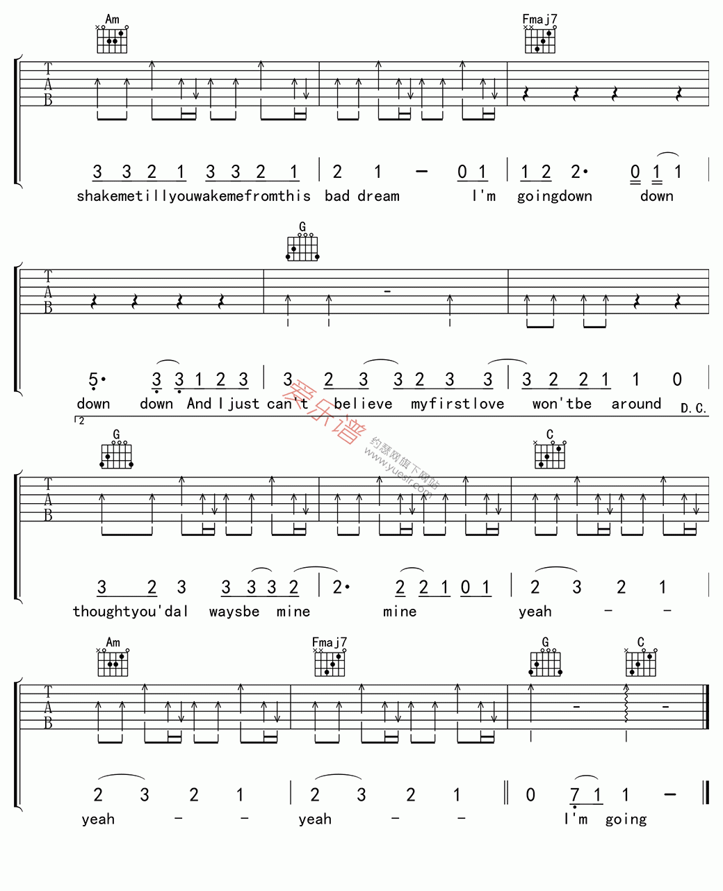 《贾斯汀·比伯《Baby(宝贝)》》吉他谱-C大调音乐网