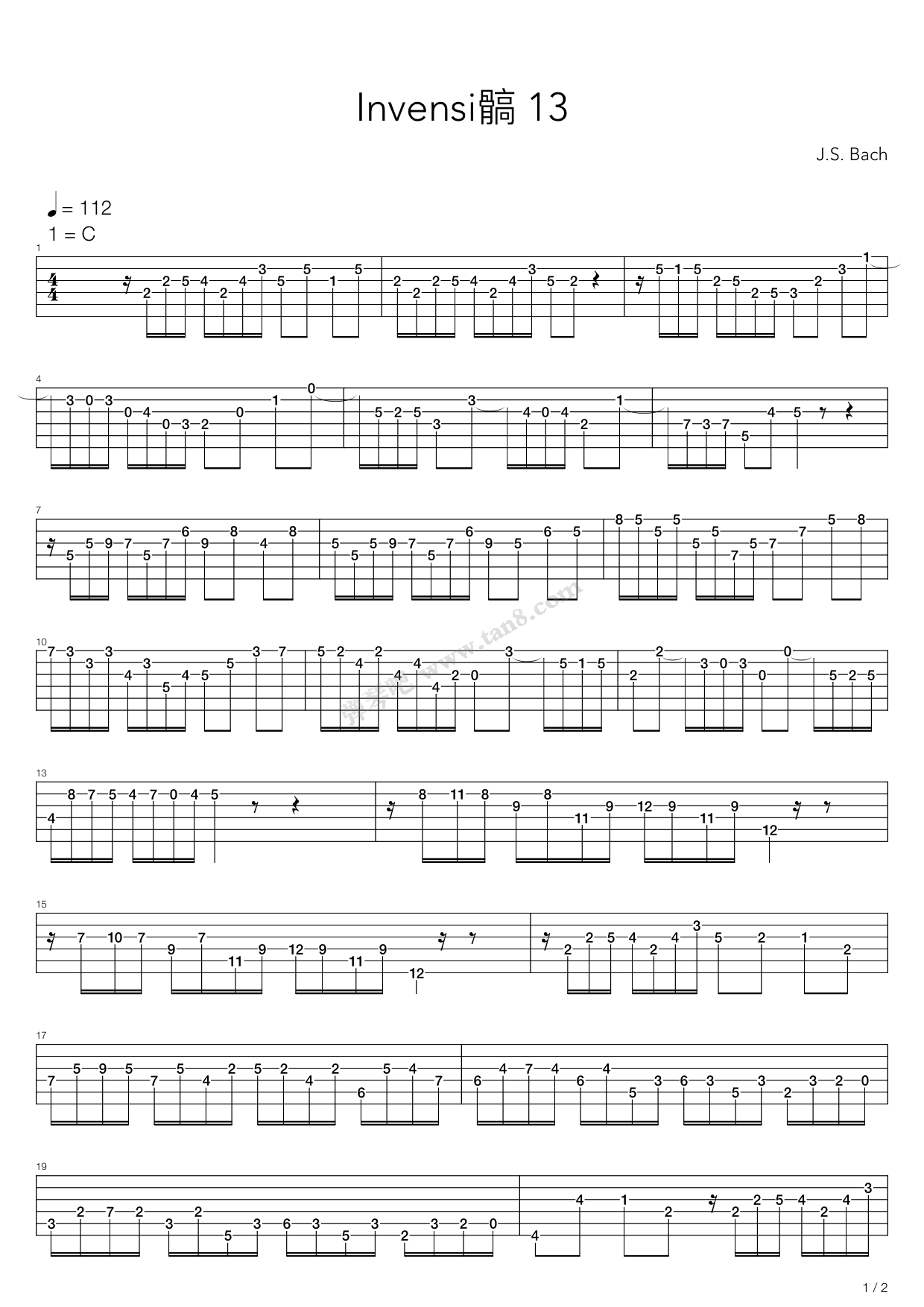 《Invencin 13》吉他谱-C大调音乐网