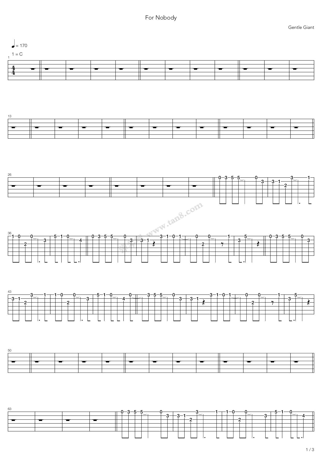 《For Nobody》吉他谱-C大调音乐网