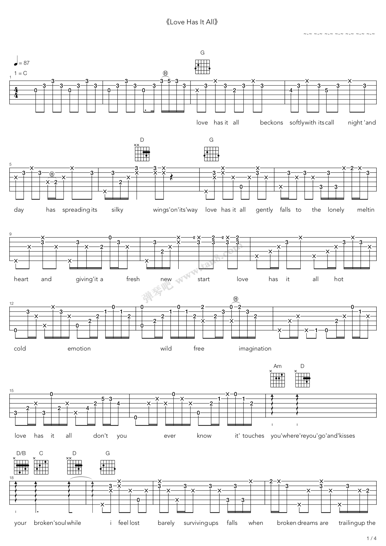 《Love Is At All》吉他谱-C大调音乐网