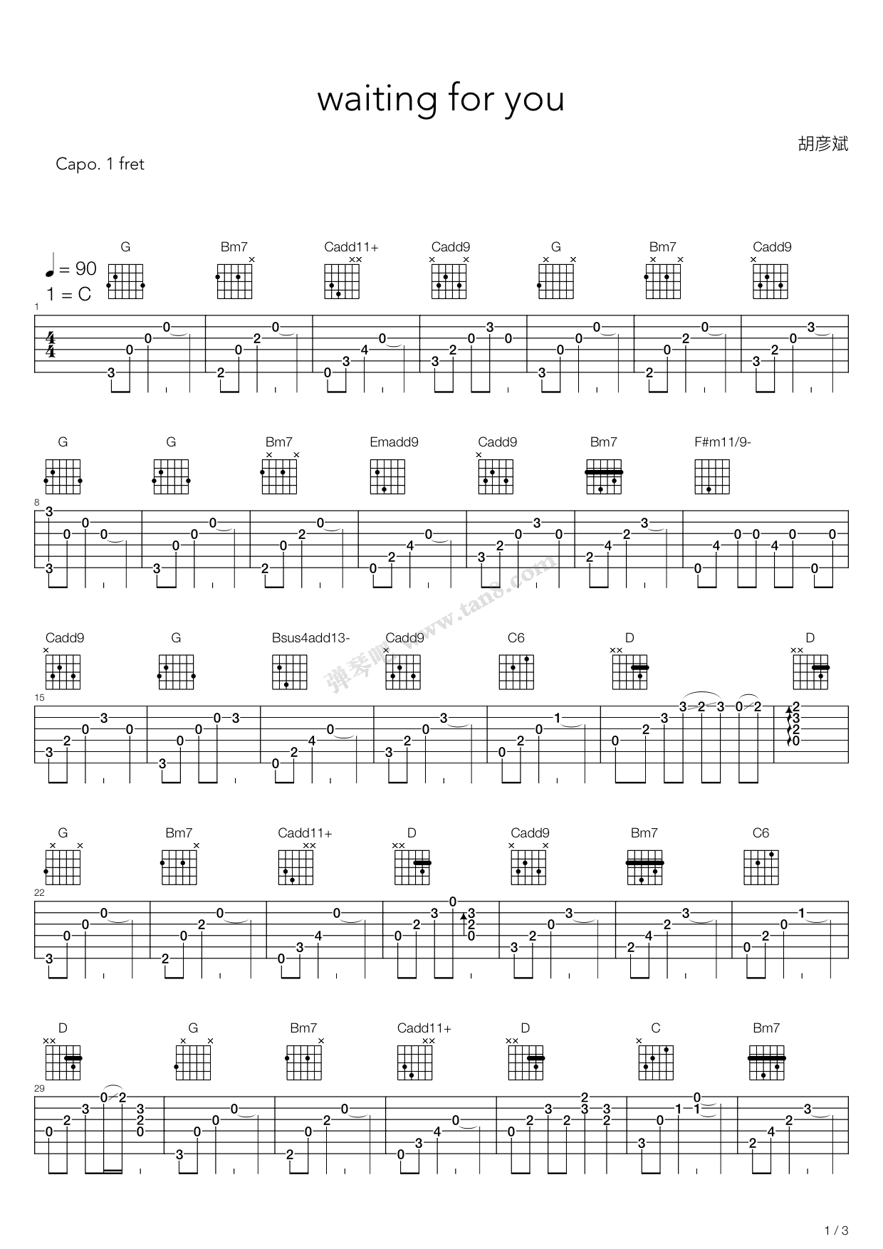 《Waiting For You》吉他谱-C大调音乐网