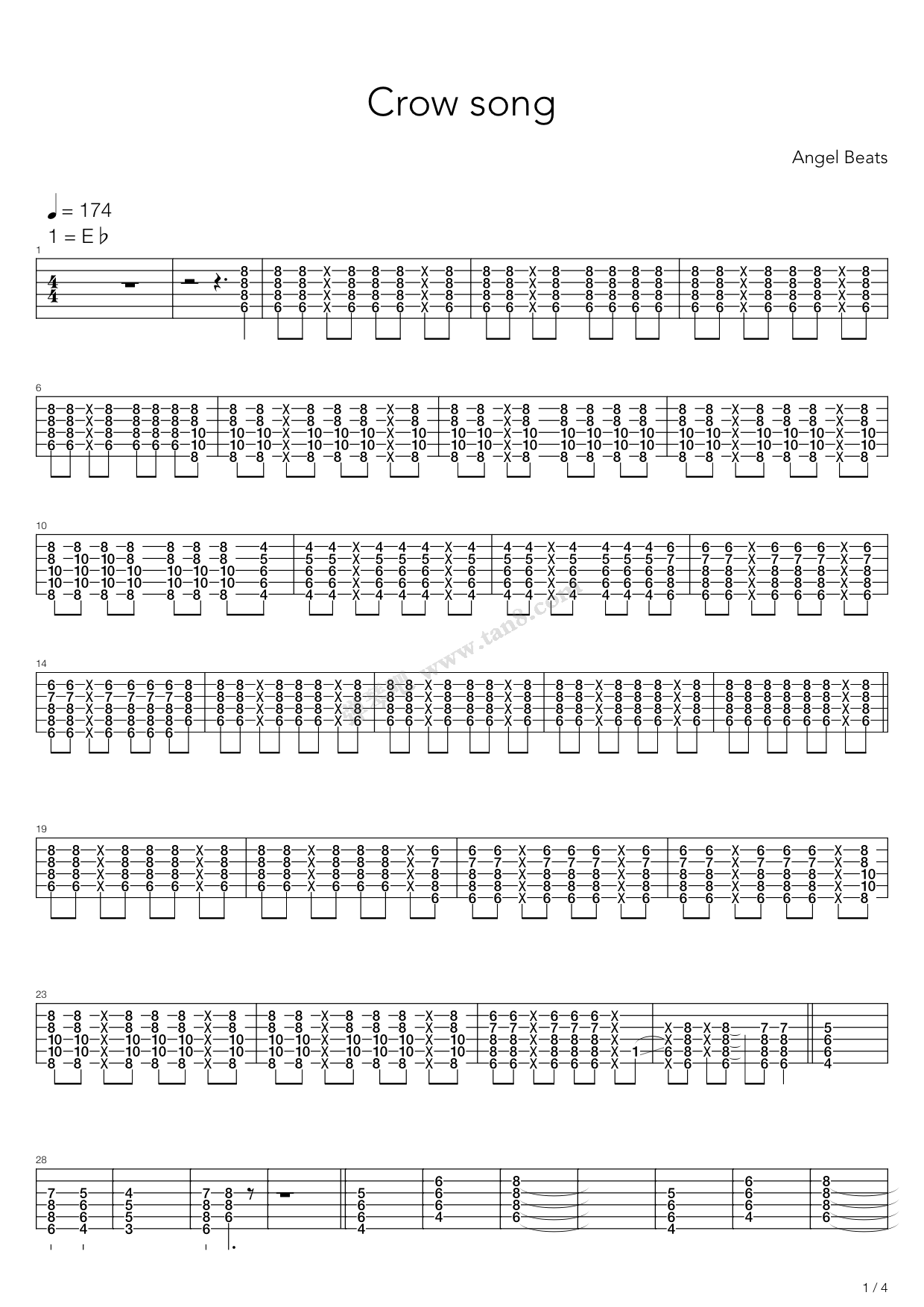 《Angel Beats - Crow song》吉他谱-C大调音乐网