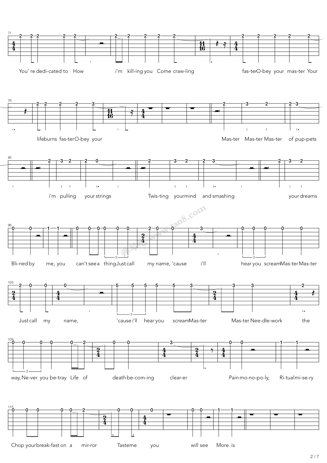 《Master Of Puppets》吉他谱-C大调音乐网