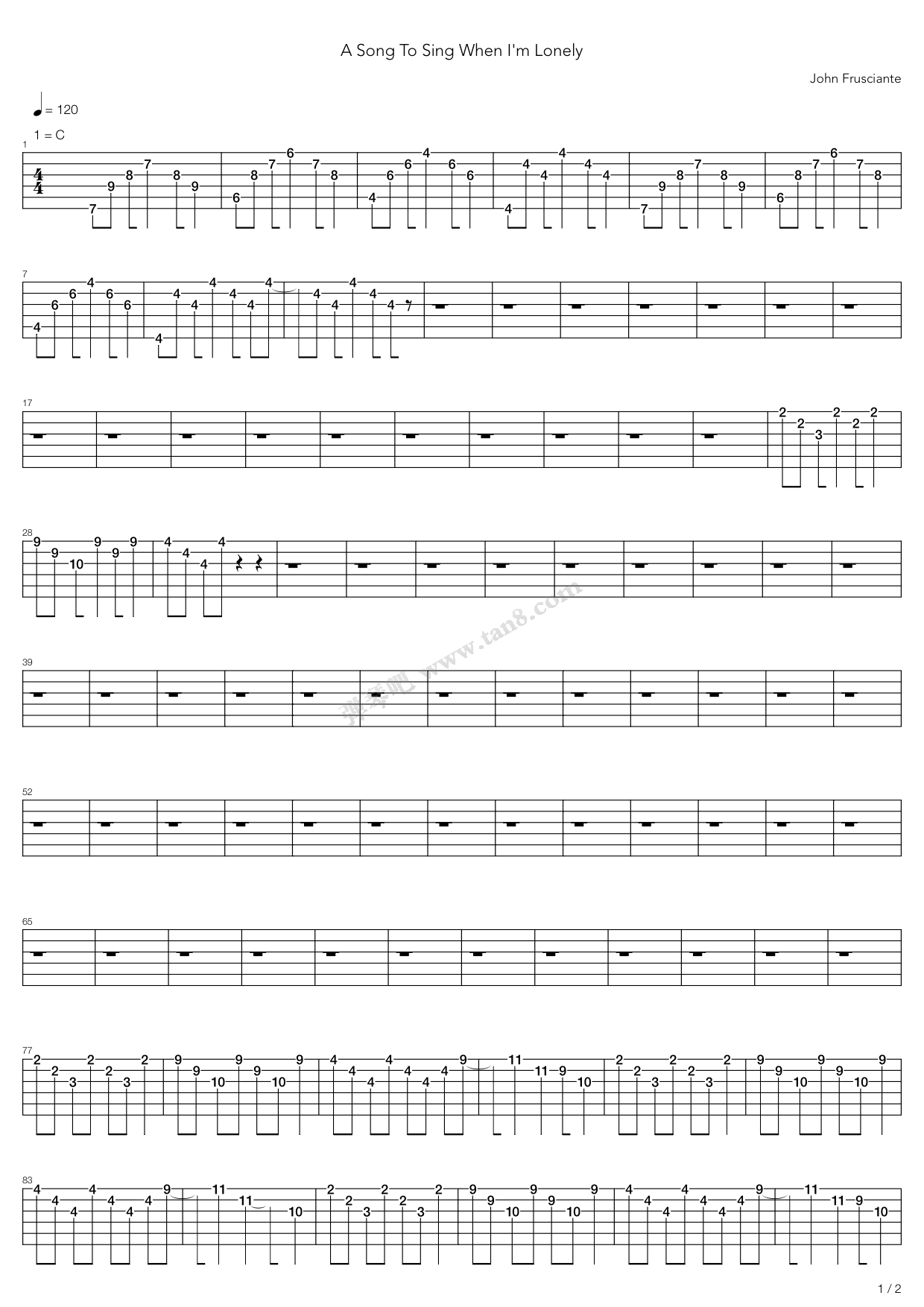 《Song To Sing When Im Lonely》吉他谱-C大调音乐网